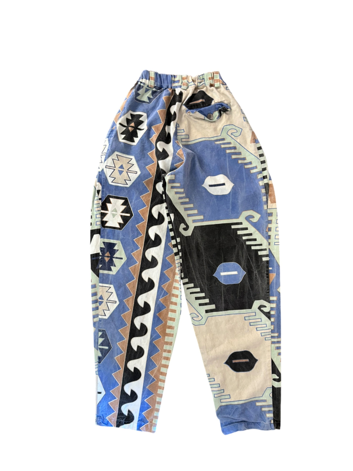 blue teal white tan chicos multi patterned pant, 1