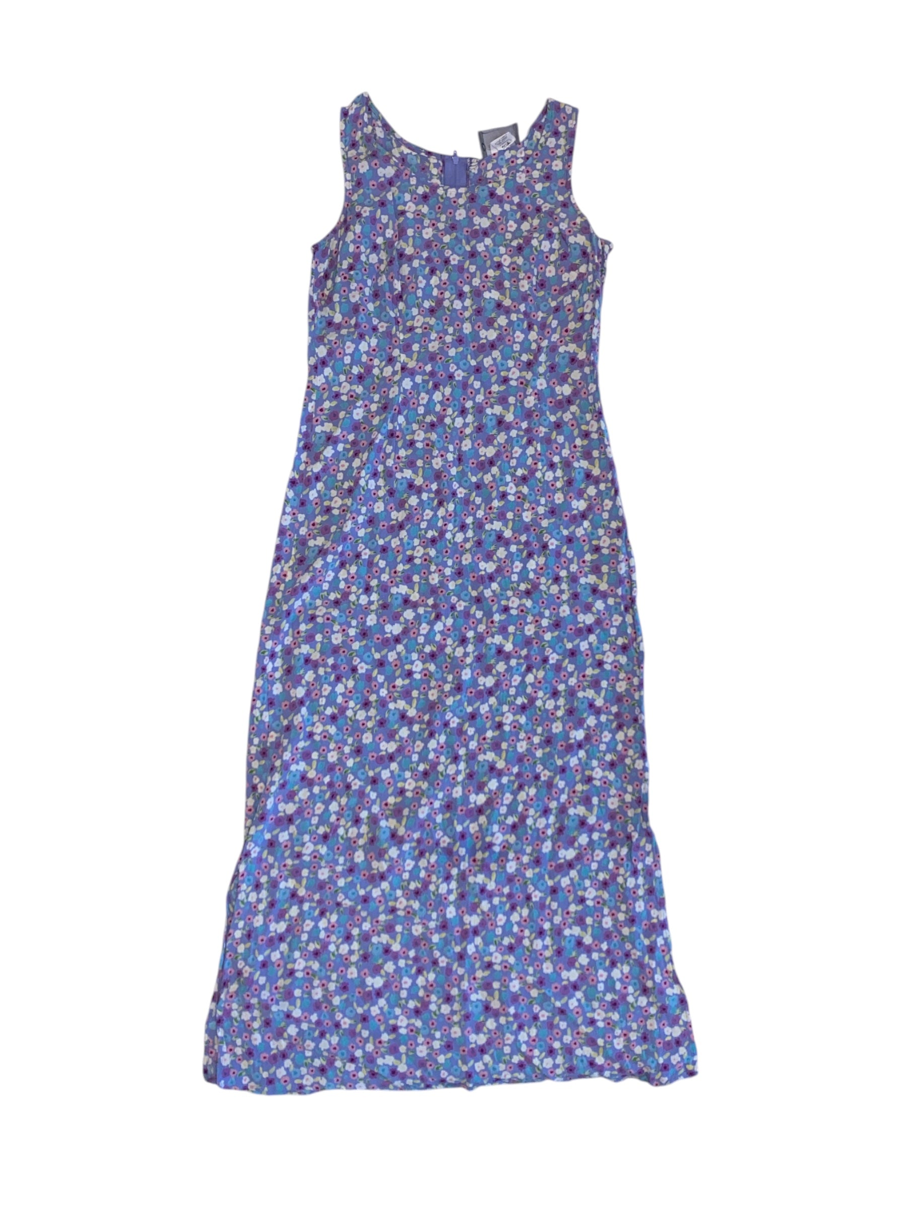 purple blue white carol anderson floral vtg tank midi dress, xs