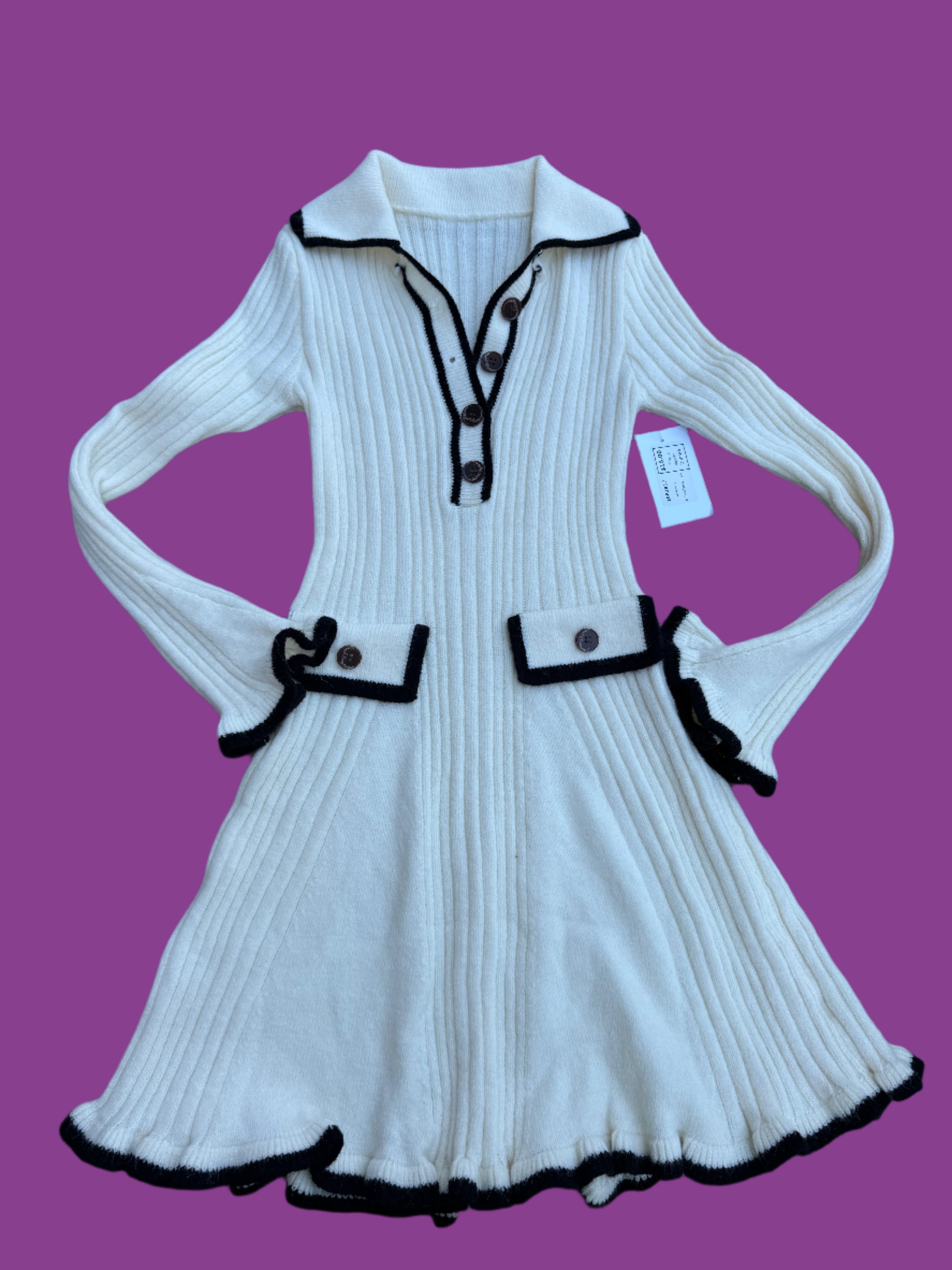 white navy knit collared dress, m