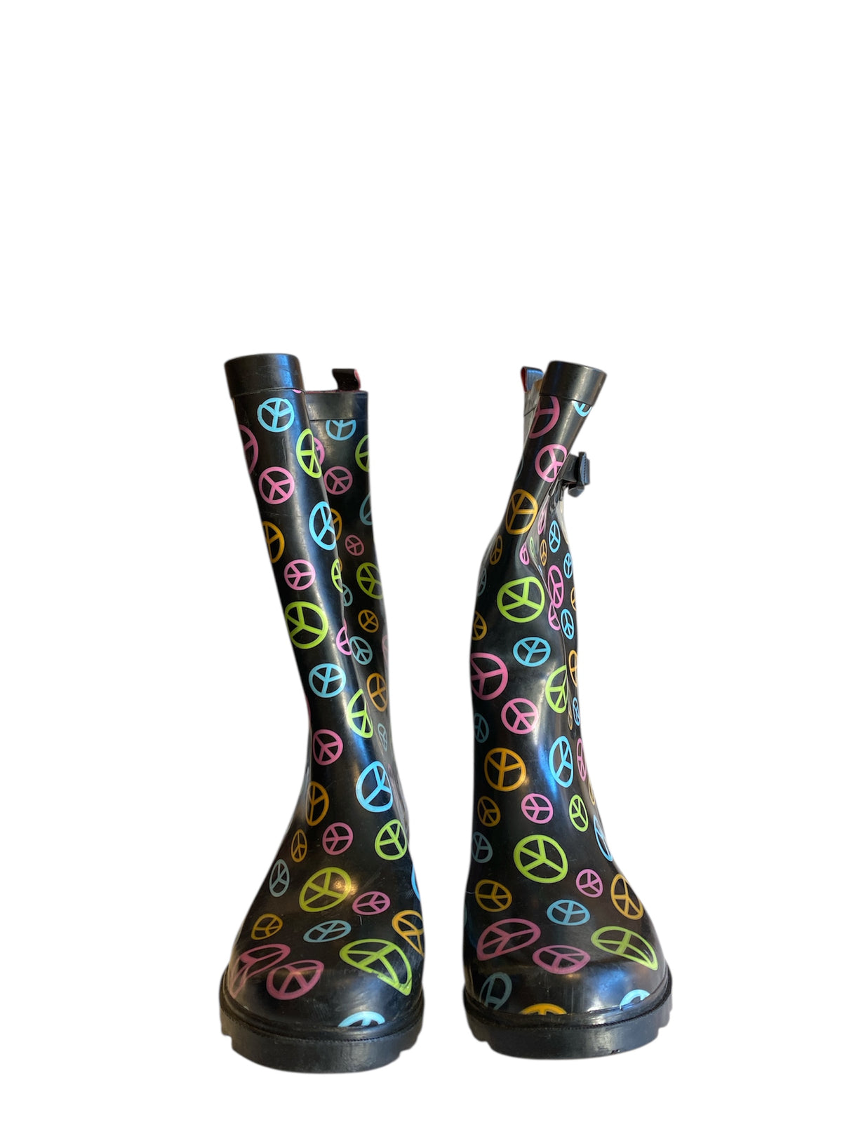 black capelli peace sign rainboots, 10