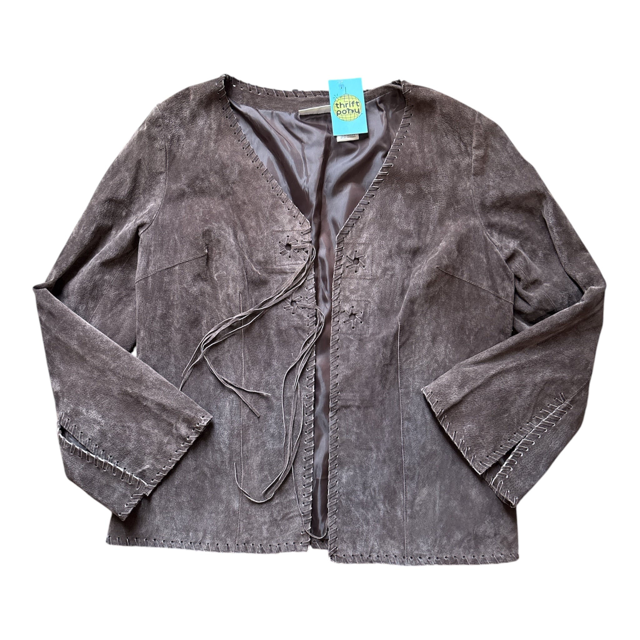 brown faded glory leather suede jacket, xl