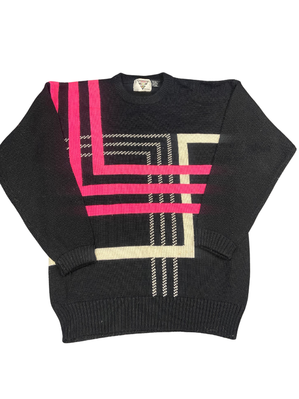 black pink white Tyrolia vtg striped sweater, XL