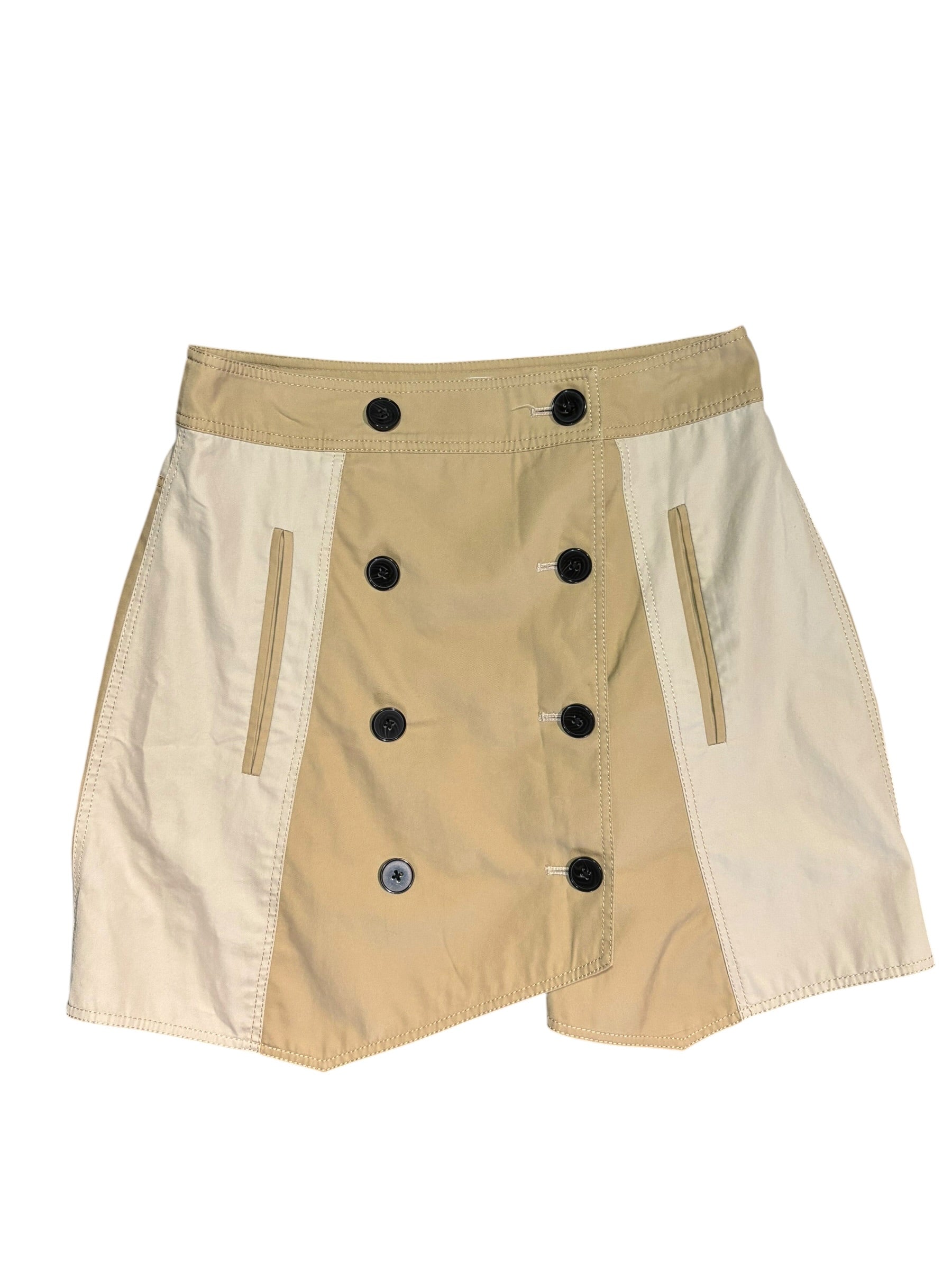 beige tan derek lam button up two tone mini skirt, 8