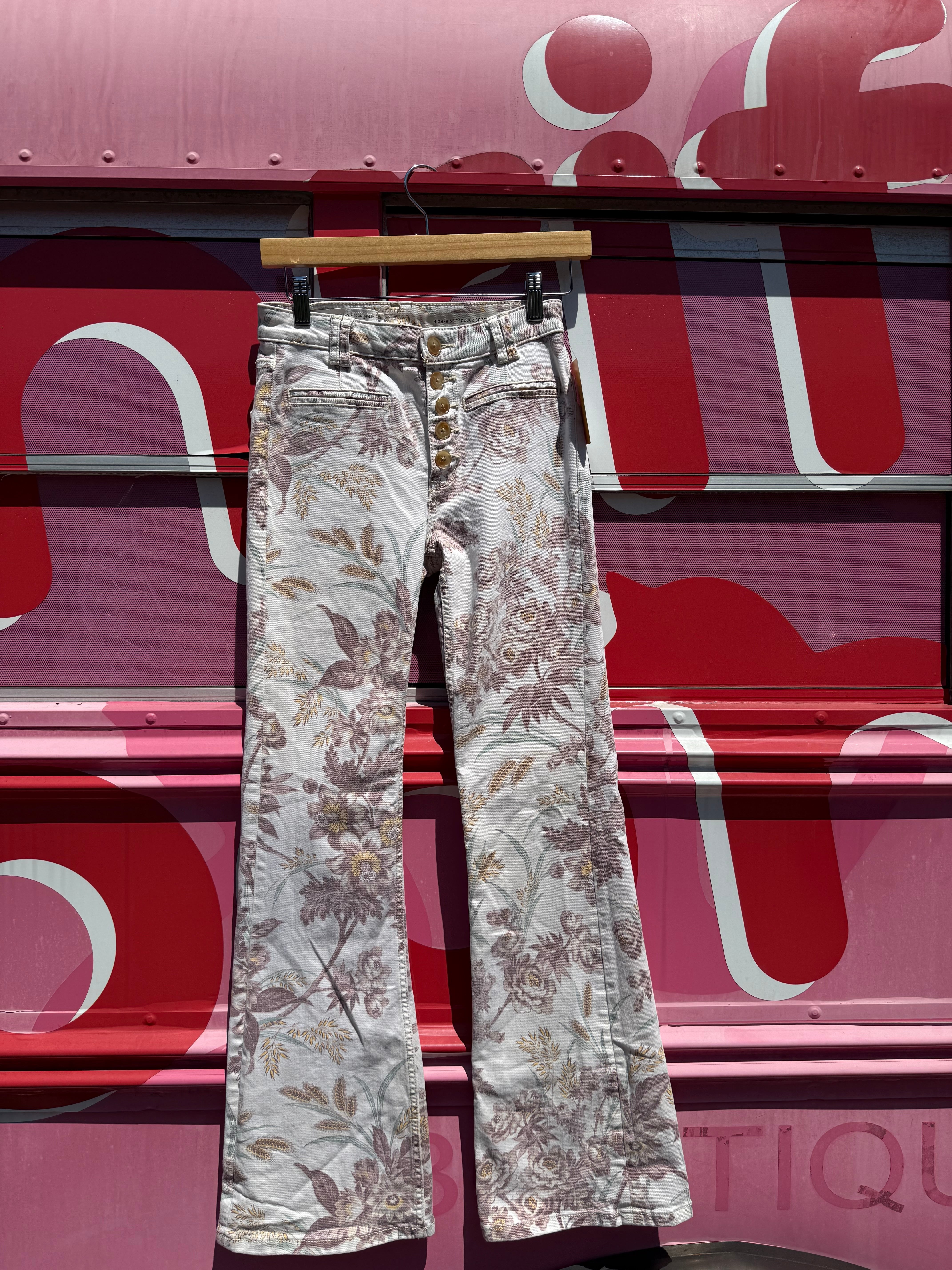 White pink green piLcro Floral bootcut jeans, 25