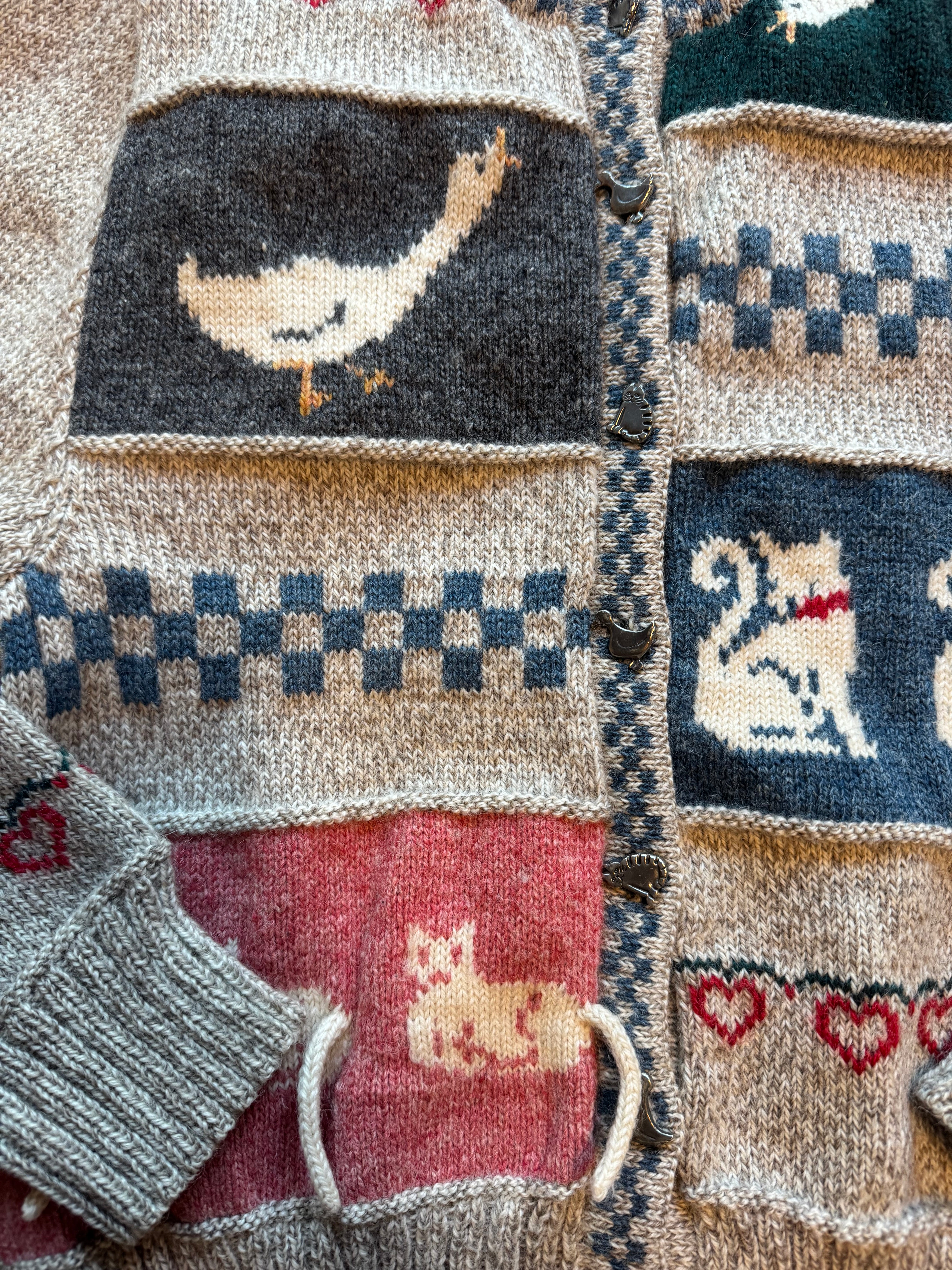 Grey Blueberry woolens Vtg 1989 goose cardigan, S