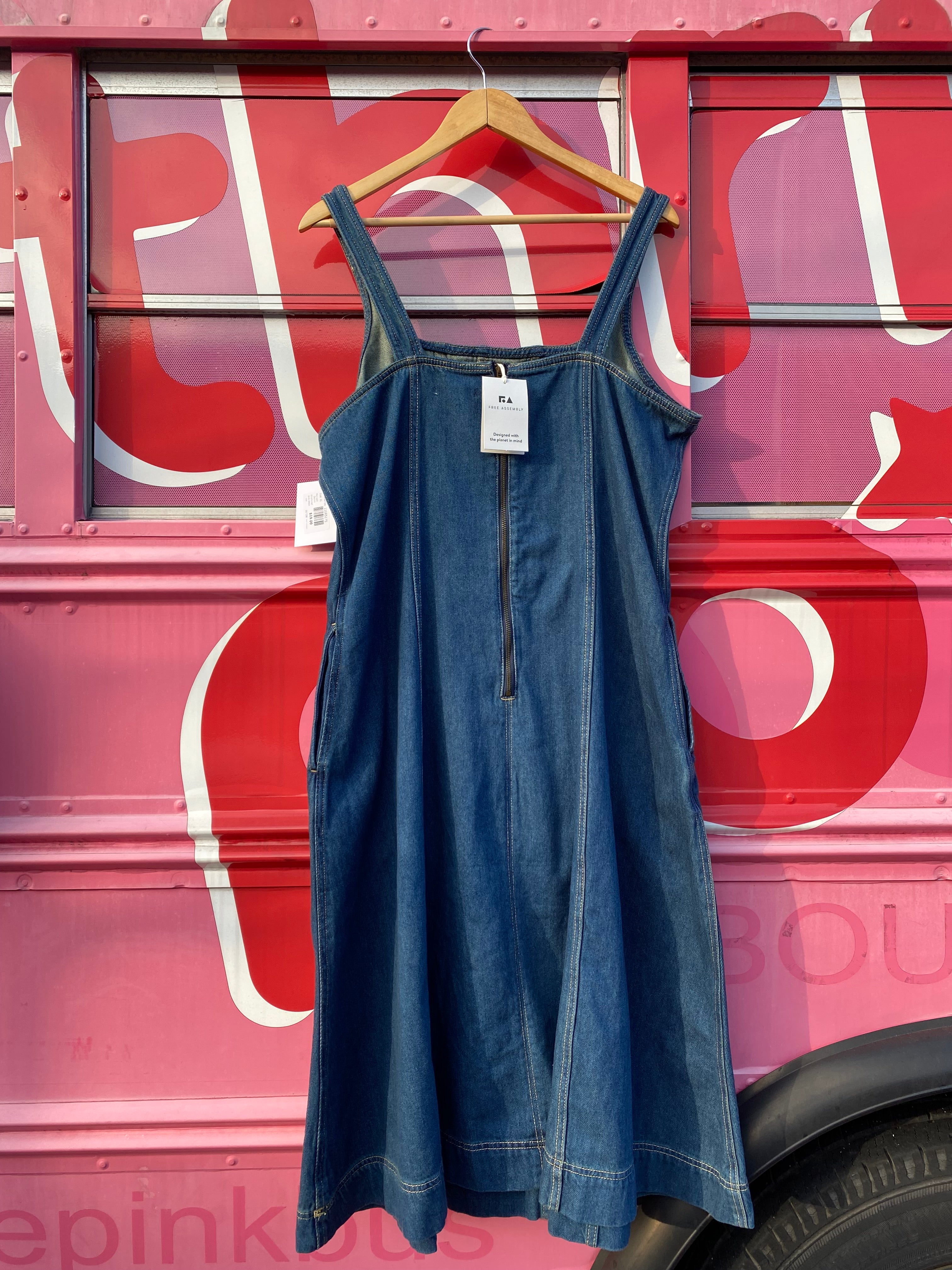 Med wash Free assembly Denim structured tank dress, XL