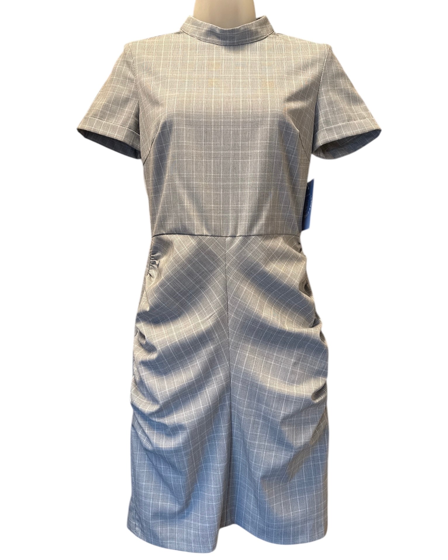 gray zara plaid scrunch ss dress, s