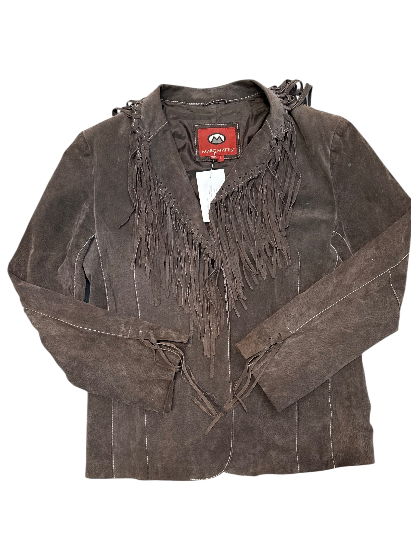 brown marc mattis leather tassel jacket, L