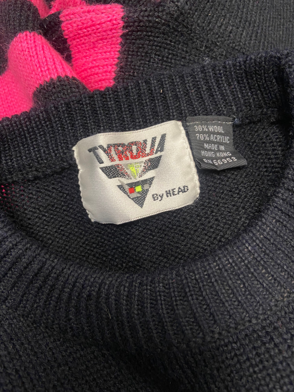black pink white Tyrolia vtg striped sweater, XL
