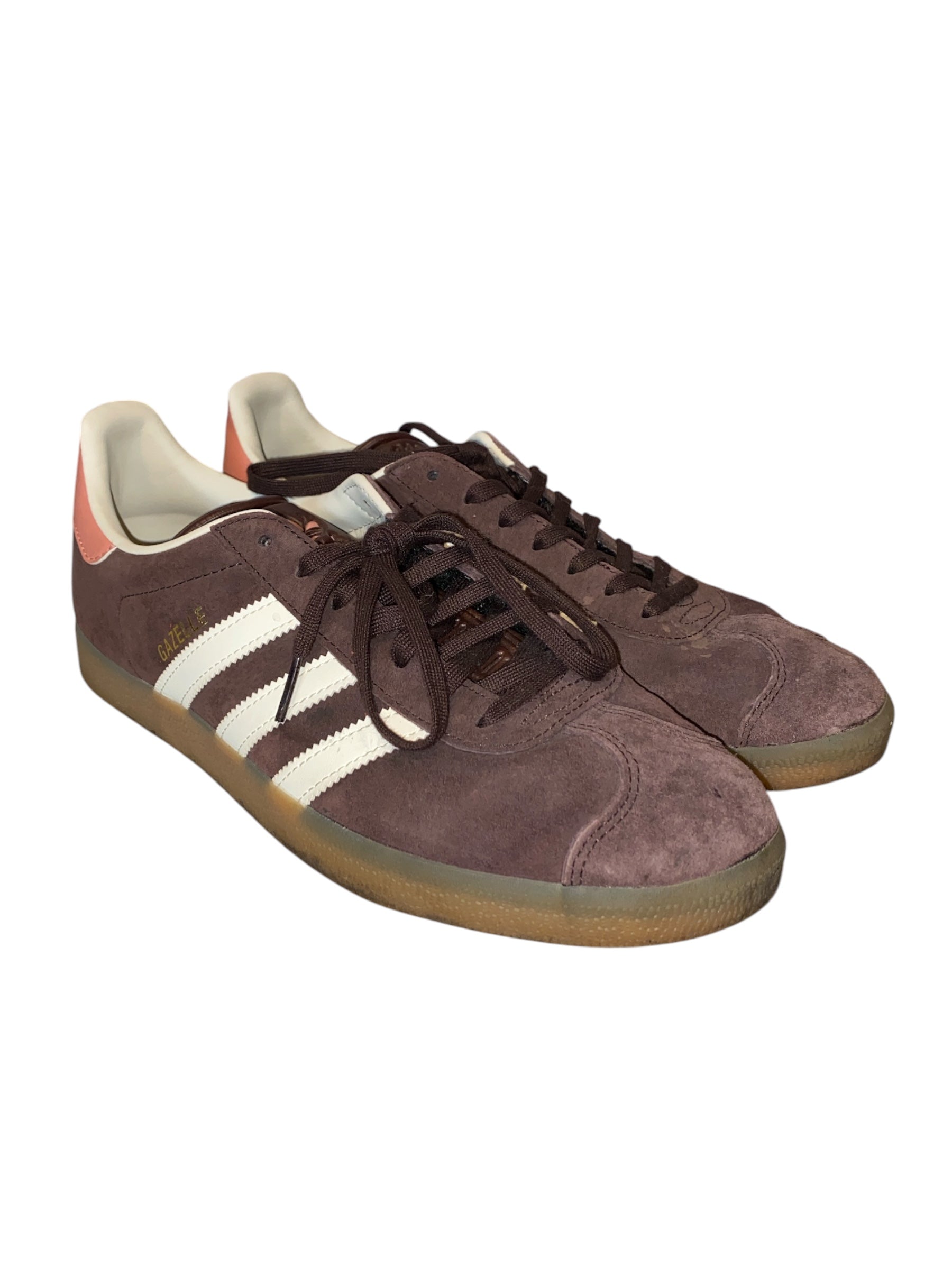 brown pink adidas sambas, 10 women's