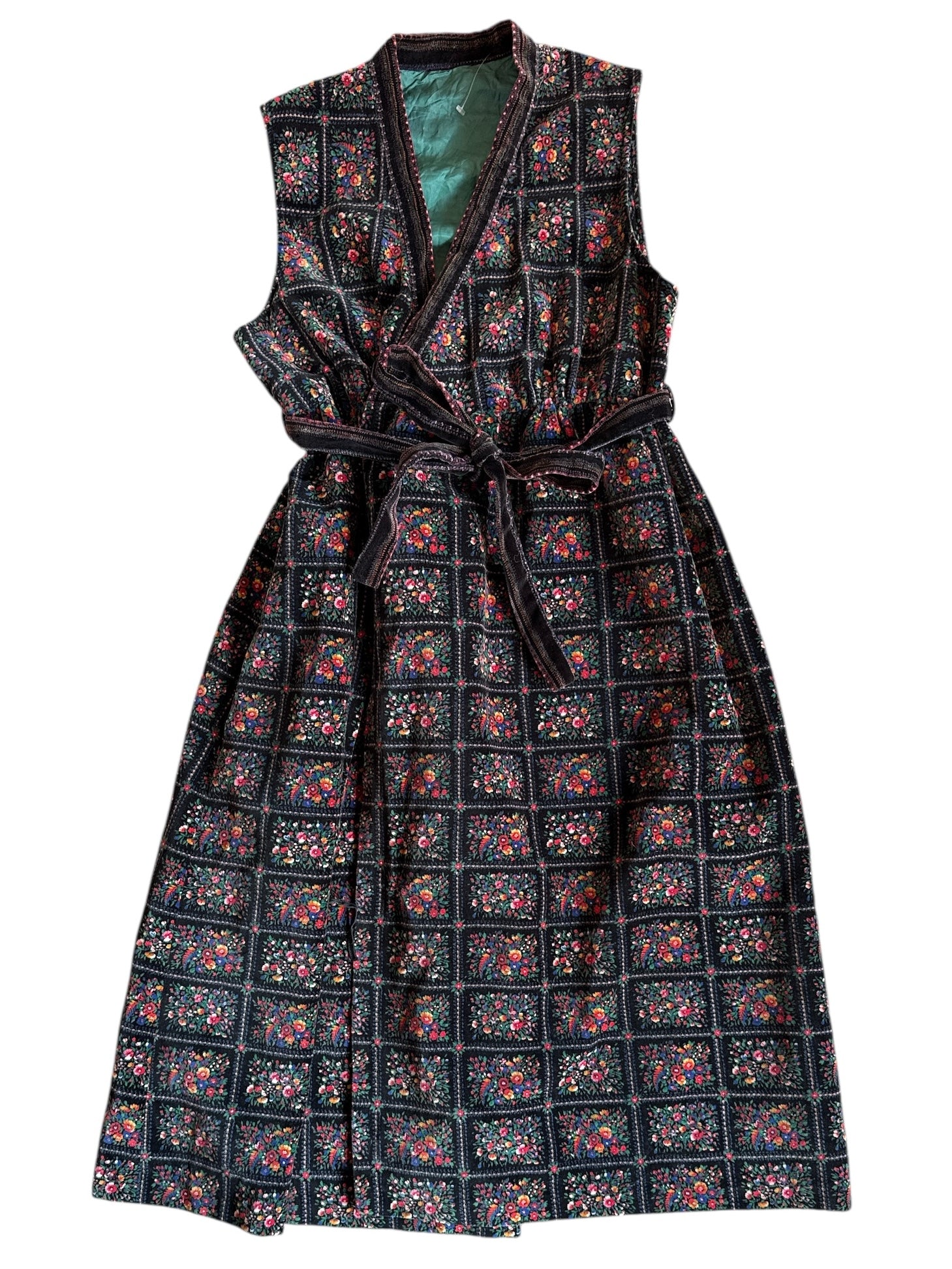 black multi velvet floral wrap dress s/m