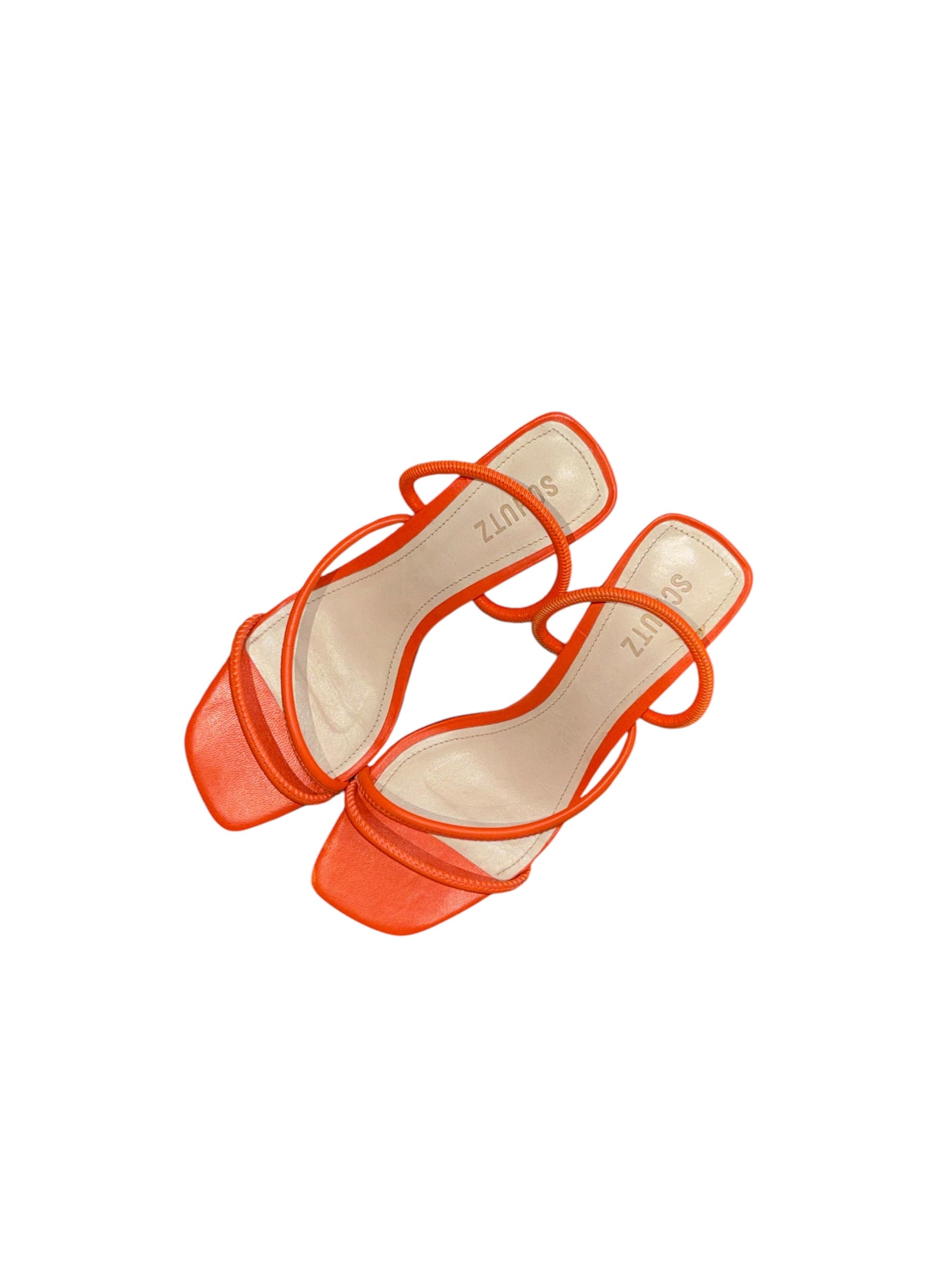 orange schultz strap sandal kitten heels, 8.5