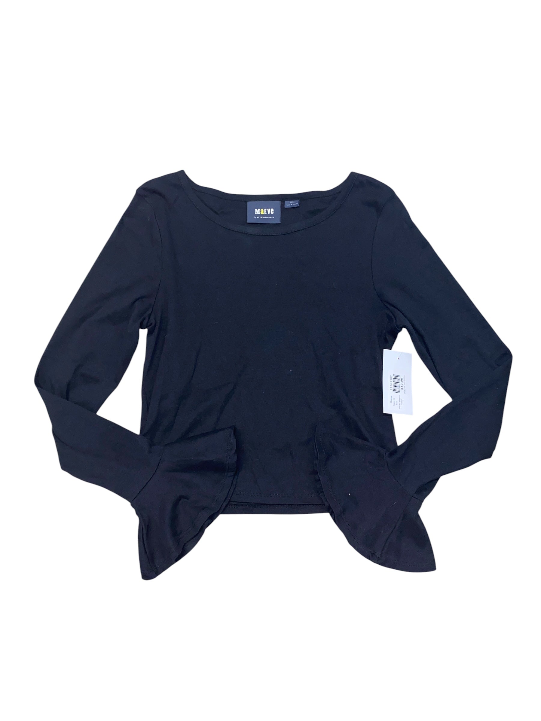 Black Maeve Flared sleeve ls top, S