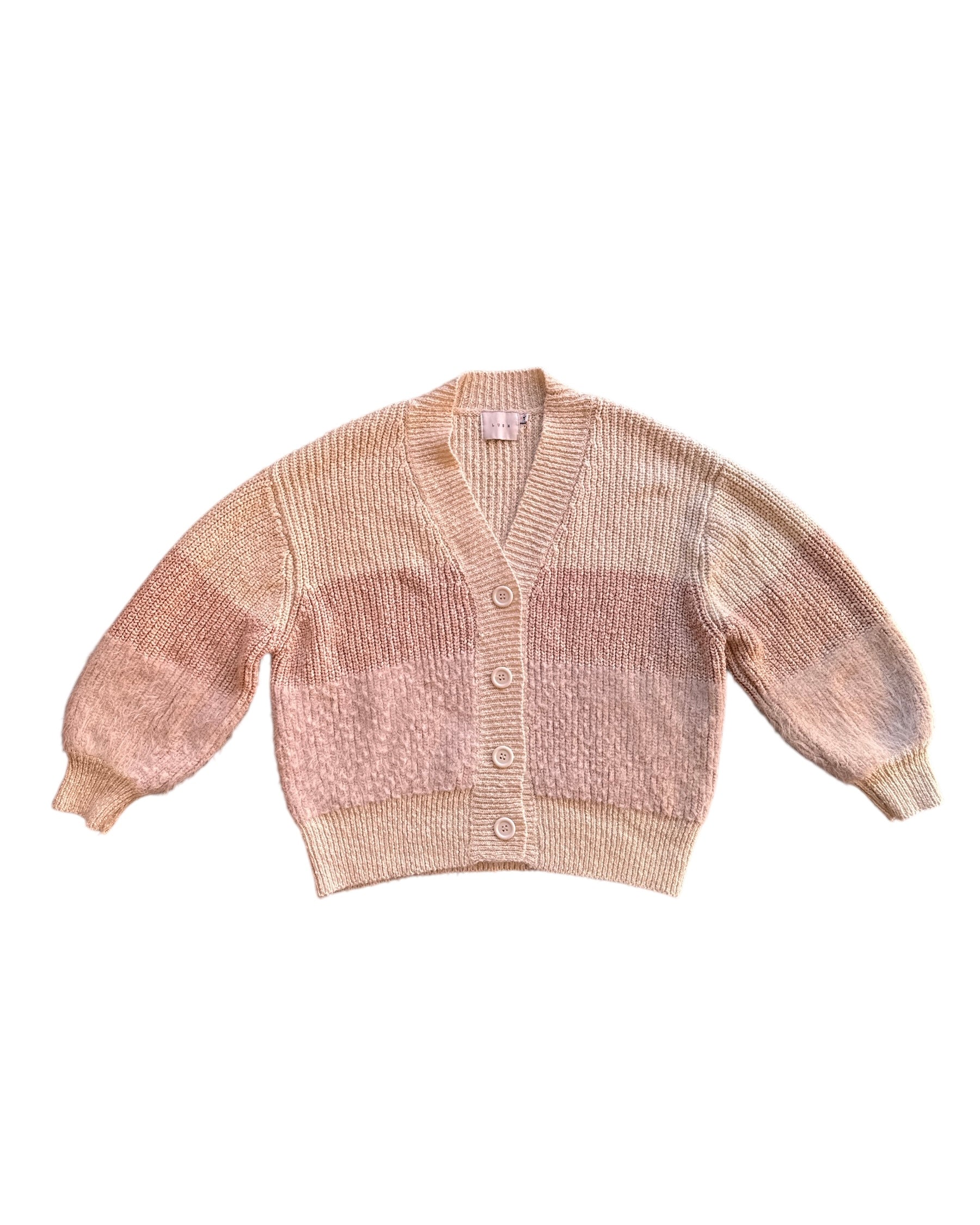cream pink blush lush 3 striped knit cardign, s