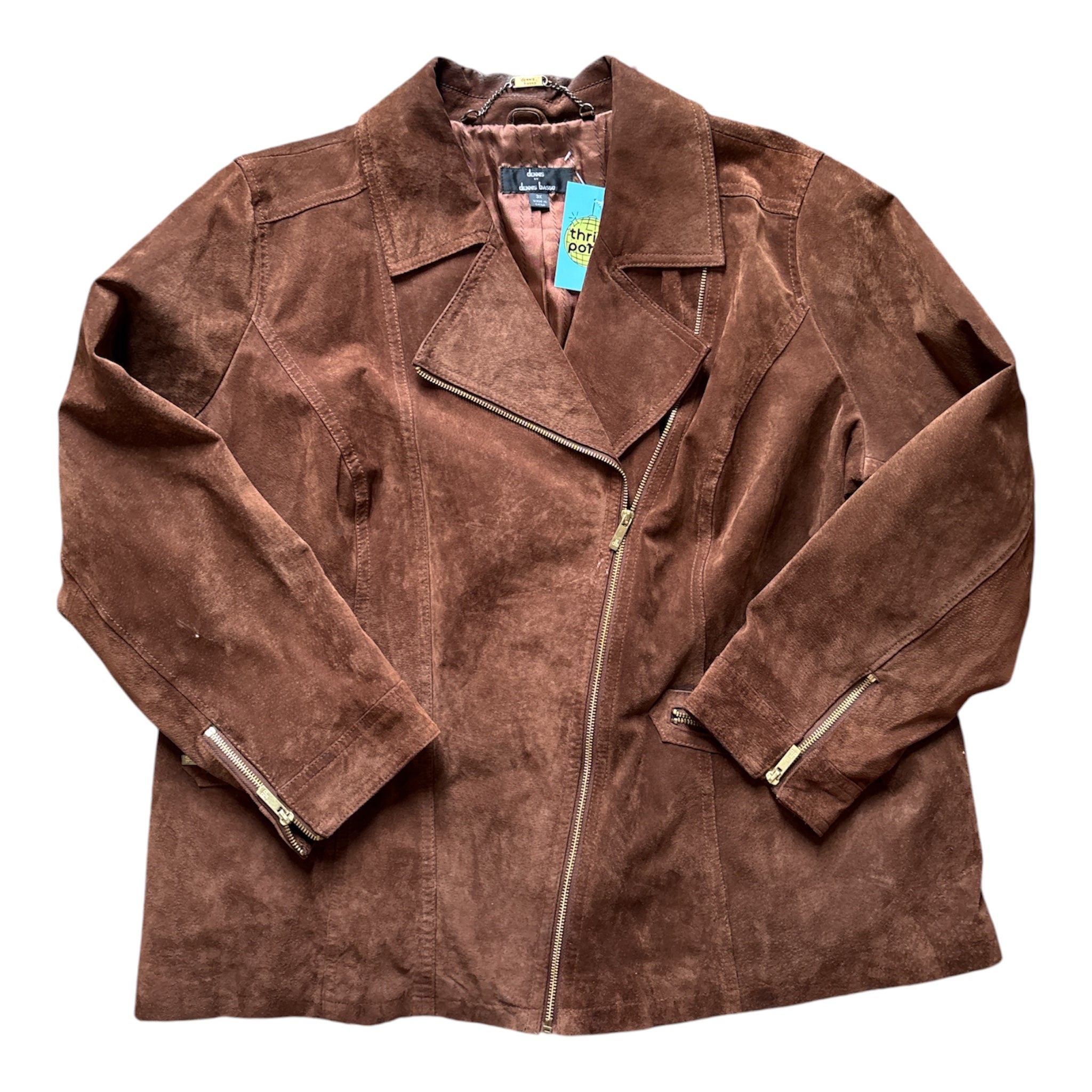 brown dennis basso suede leather jacket, 3x
