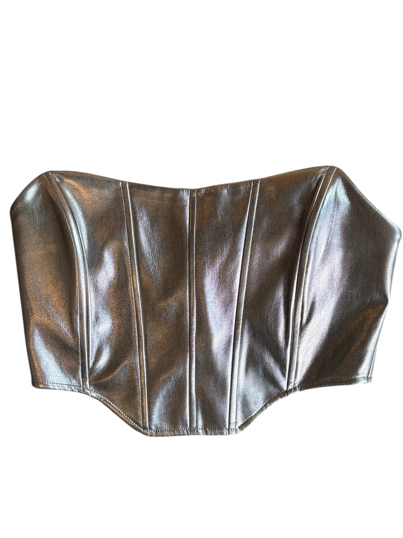 silver g metallic strapless top, m