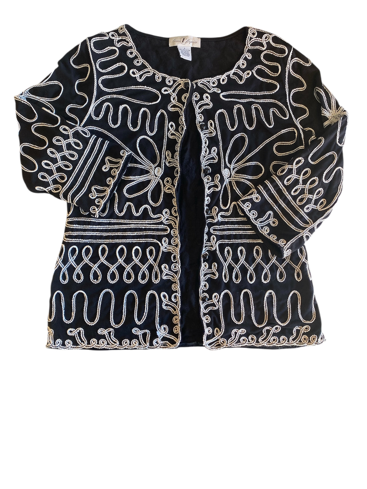 black white once again squiggle rope button up sweater, s