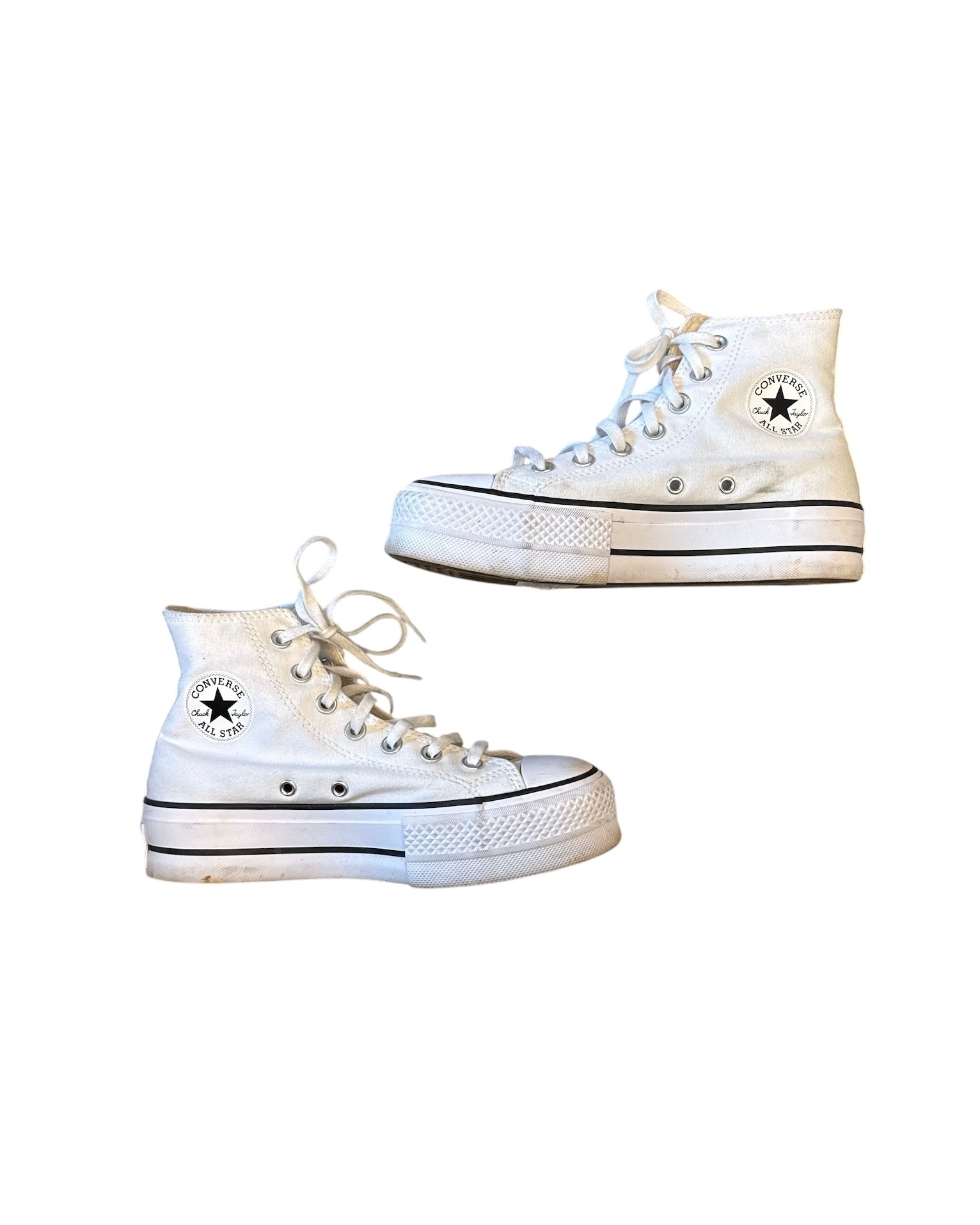 white converse platform high top sneakers, 5.5