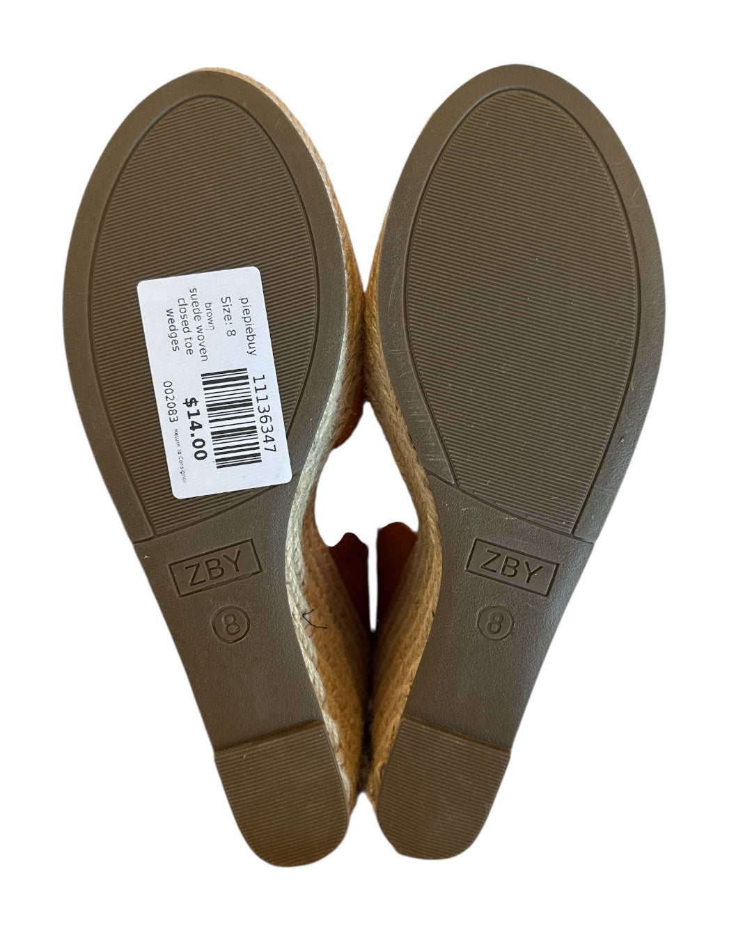 brown piepiebuy suede woven closed toe wedges, 8