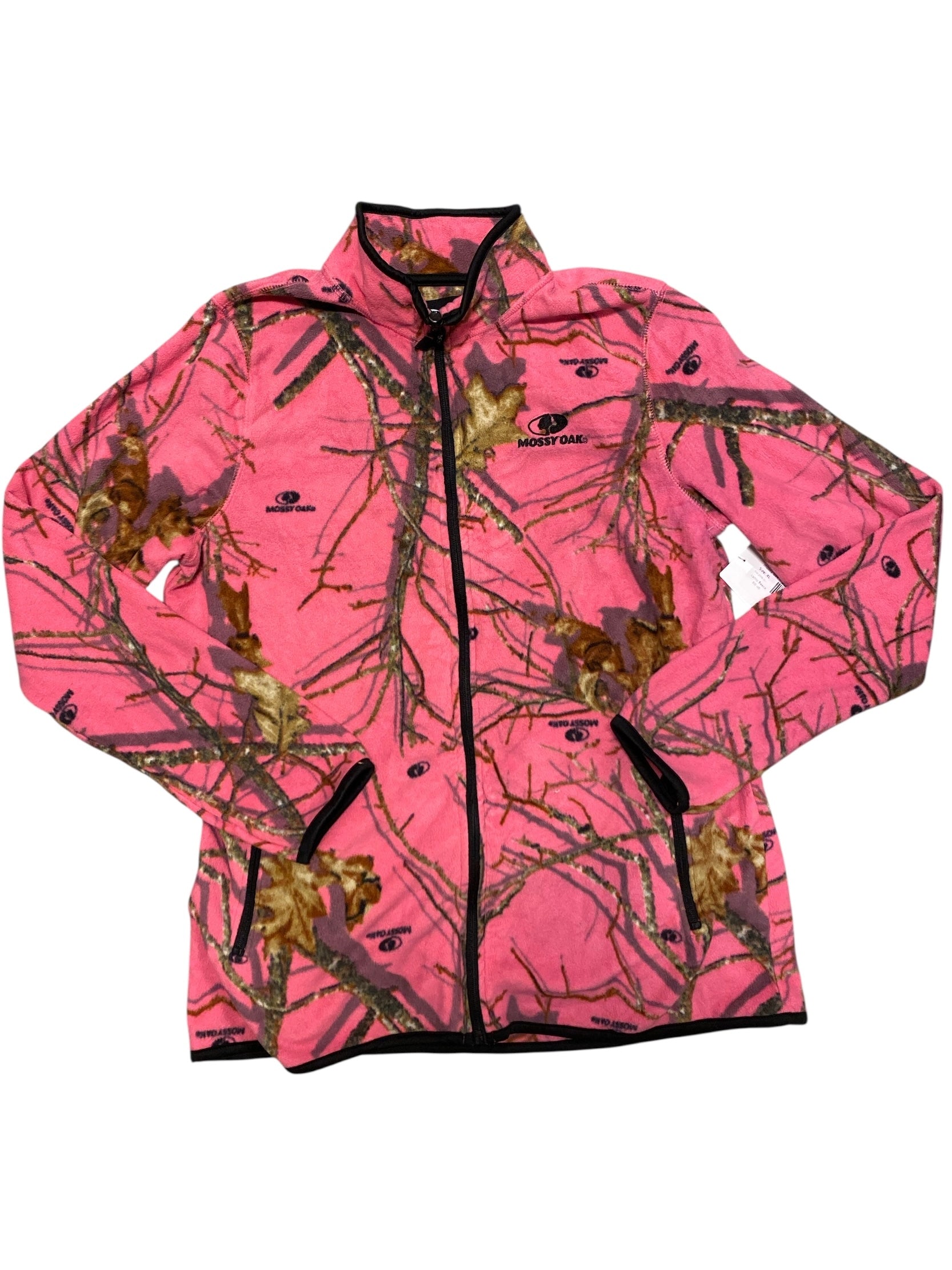 hot pink army green mossy oak camo fleece zip up, XL