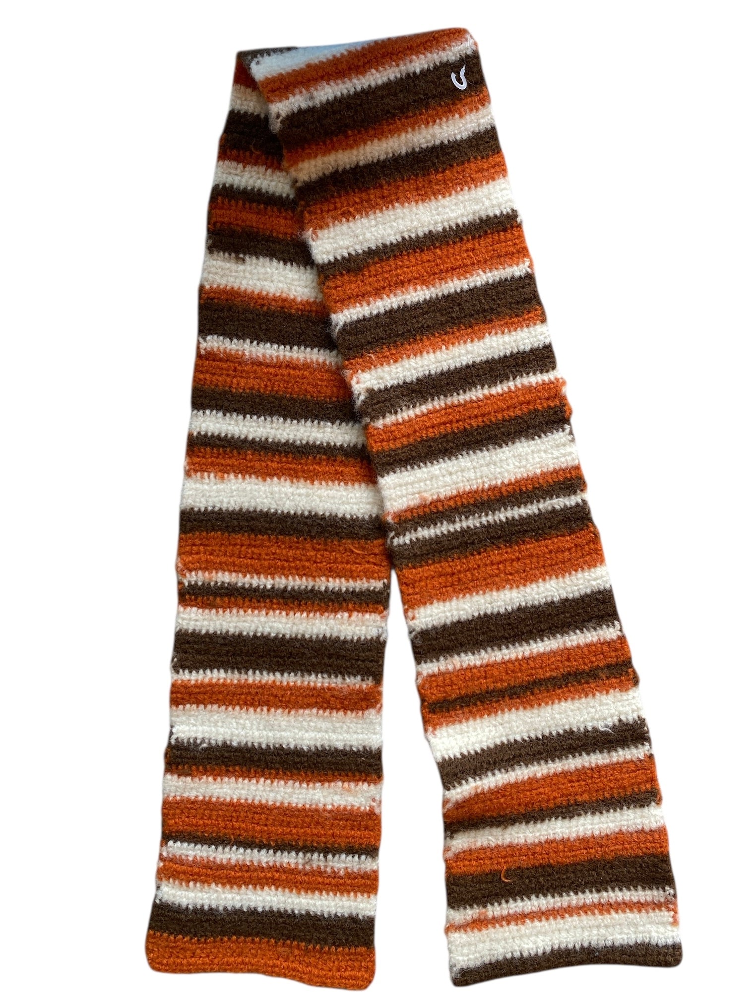 beige brown orange striped knit scarf