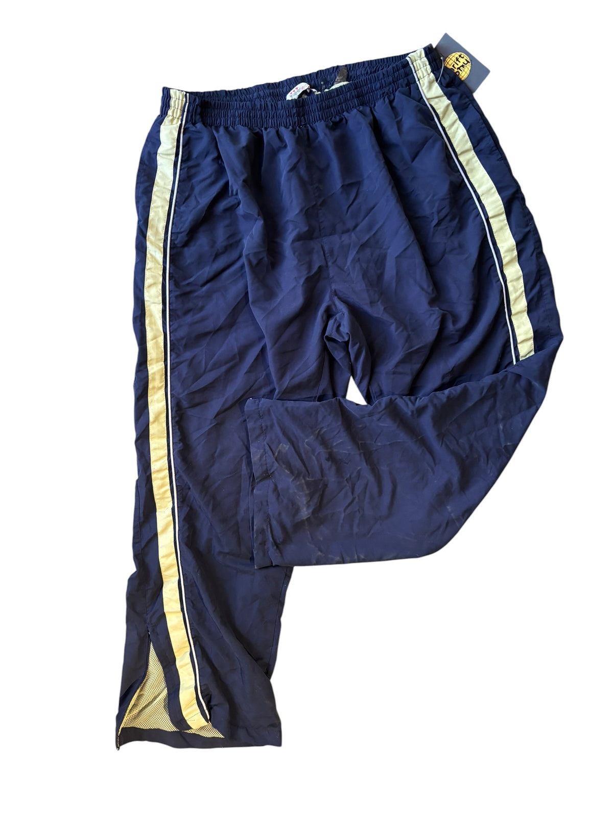 navy and blue three hearts striped track pants, L