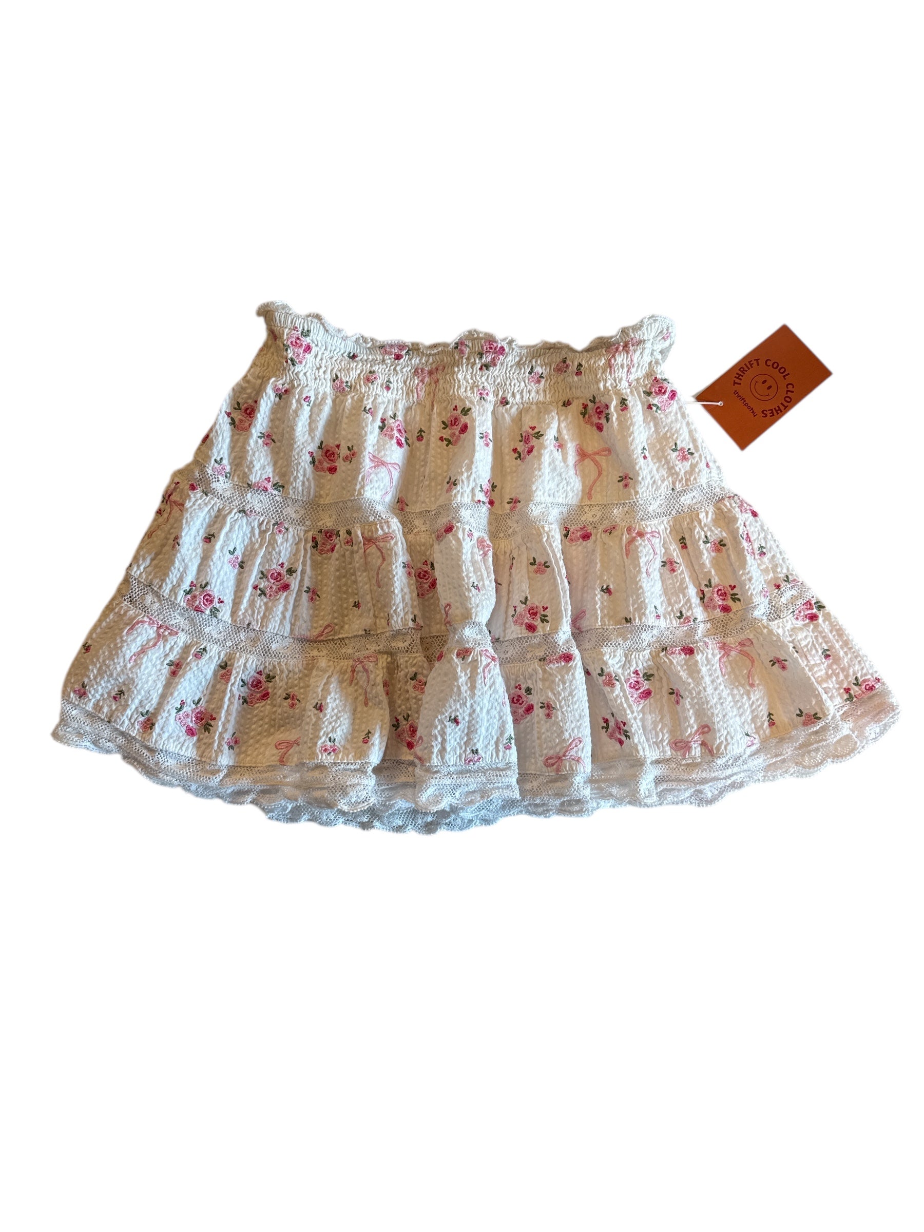 pink white Love shack fancy cutie floral print skirt, xxs
