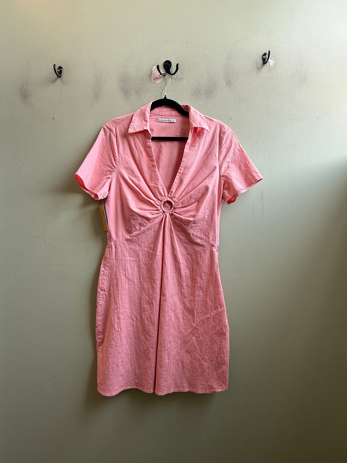 coral pink abercrombie collared cutout linen mini dress, LT