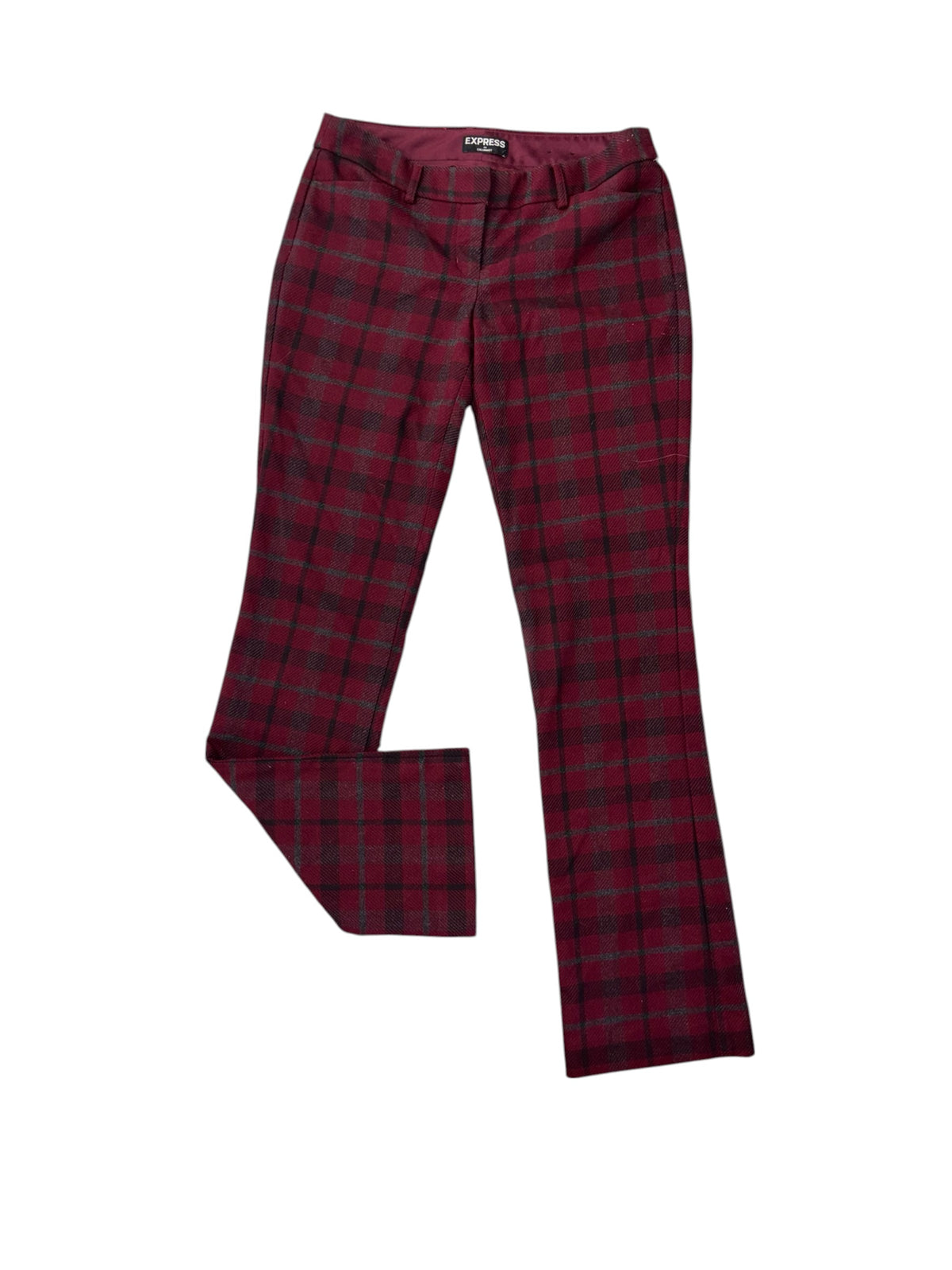 maroon gray express plaid flare pants, 4