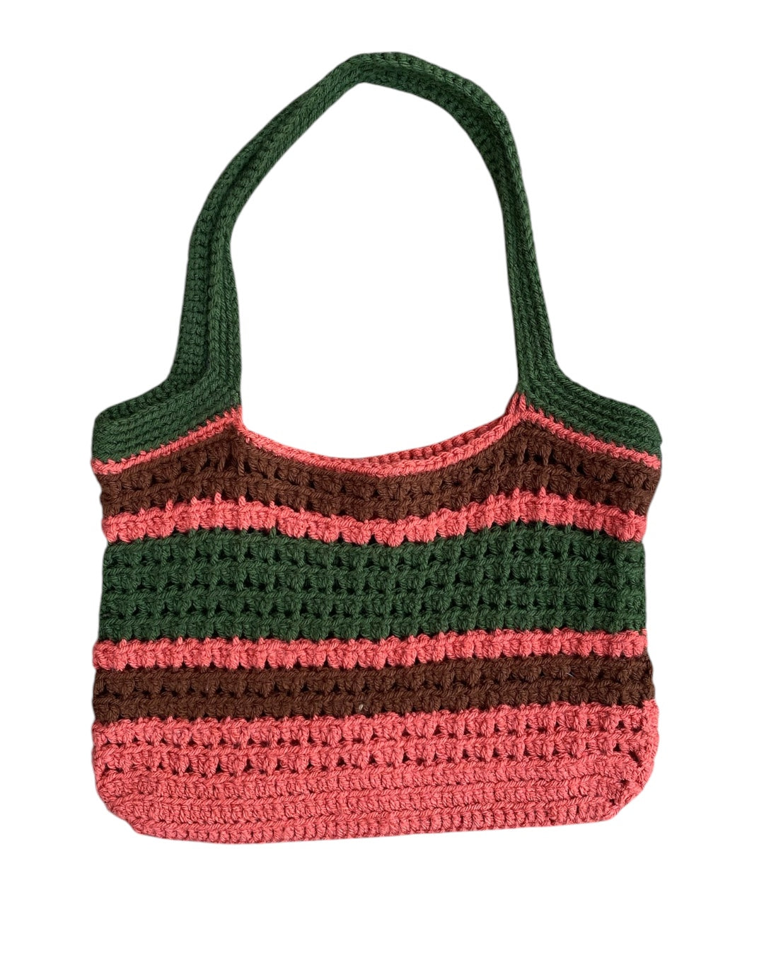Green pink brown Local handmade Striped crochet bag