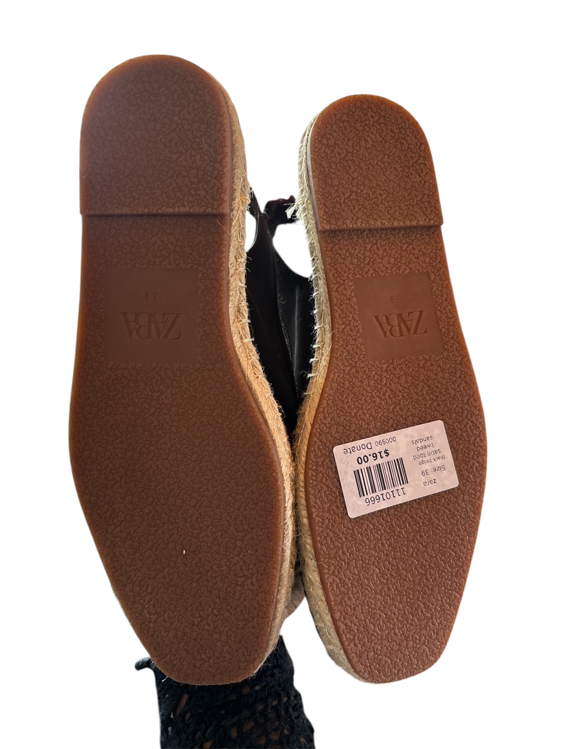 black beige zara satin toed tweed sandals, 39