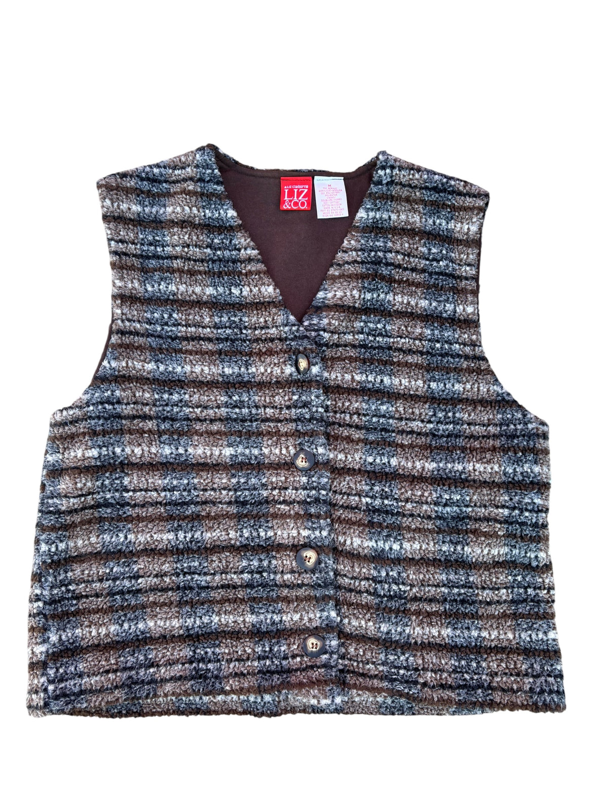 brown liz & co striped teddy vest, m