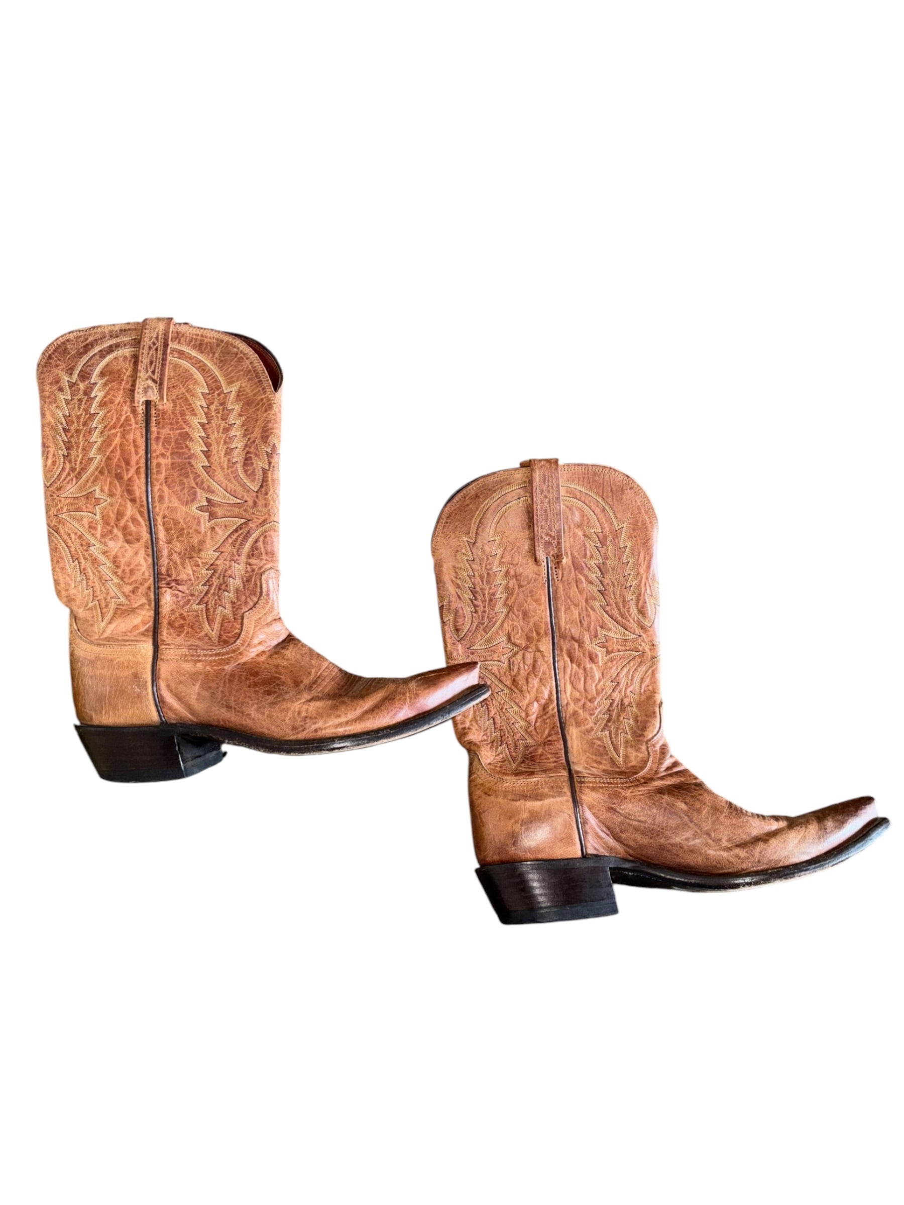 brown Lucchese pointed cowboy boots, mens 10