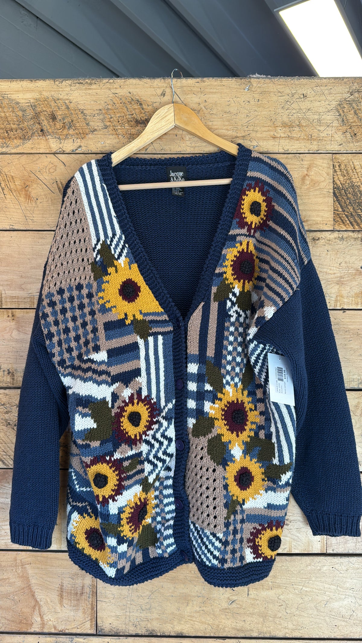 Blue yellow maroon Jacque & koko flower cardigan, 22/24