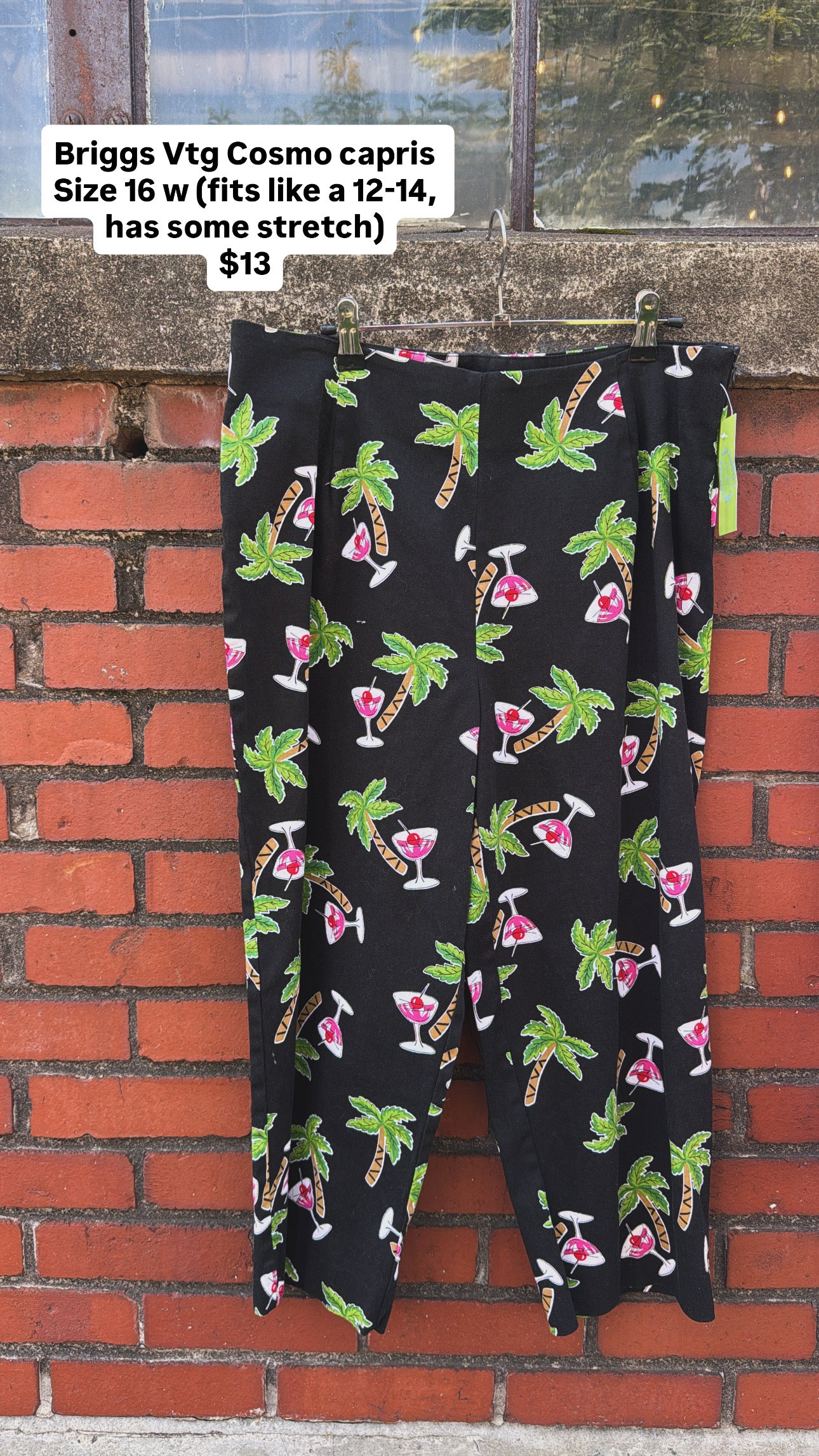 black green pink briggs vtg cocktail tropical capris, 16w