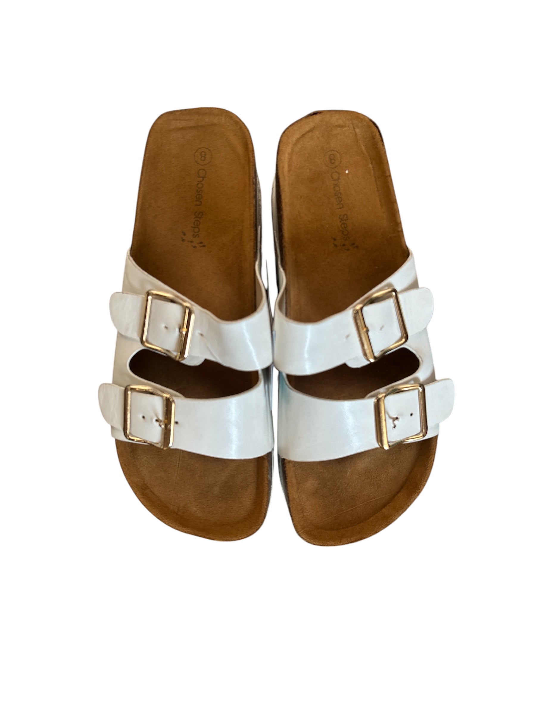 white brown chosen steps platform double strap sandals, 8
