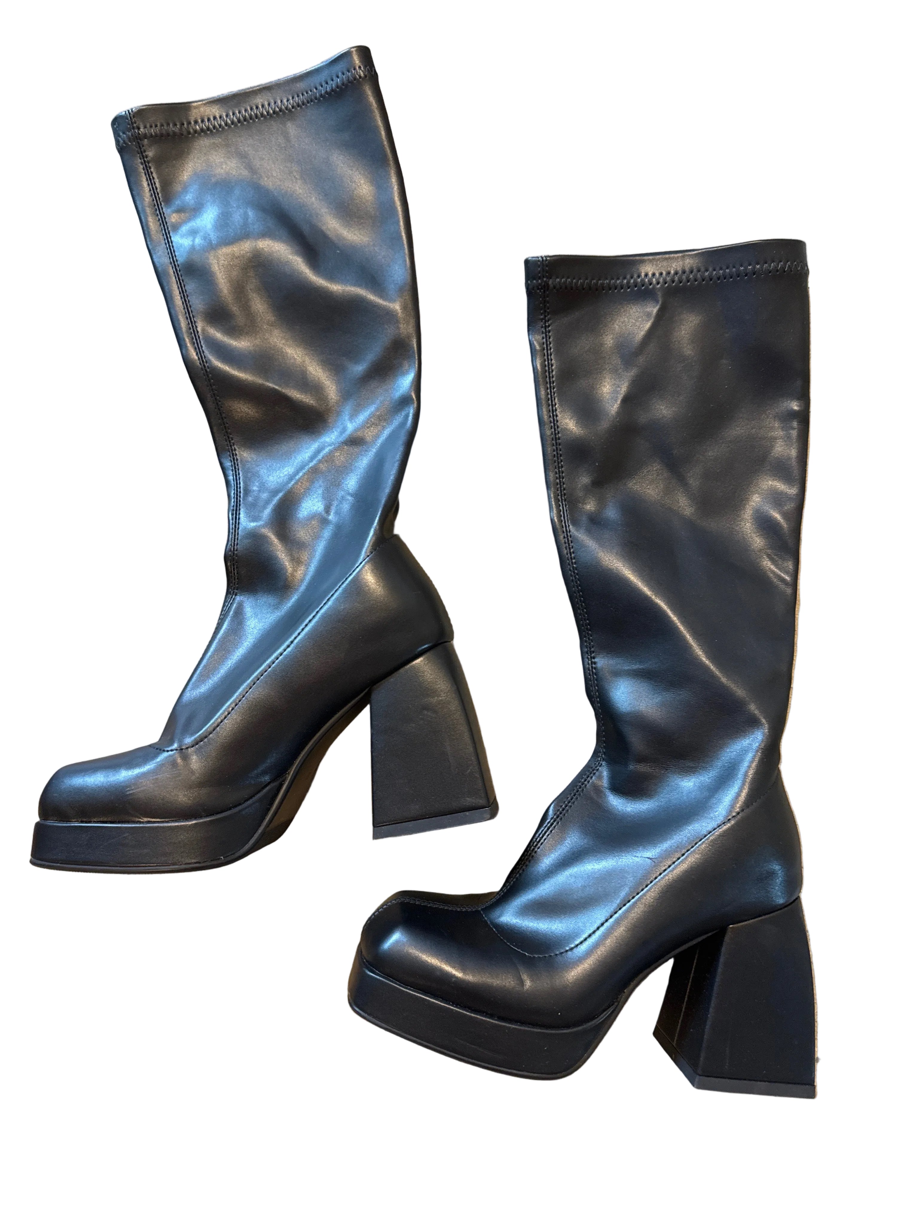 black platform pleather sock boots, 36