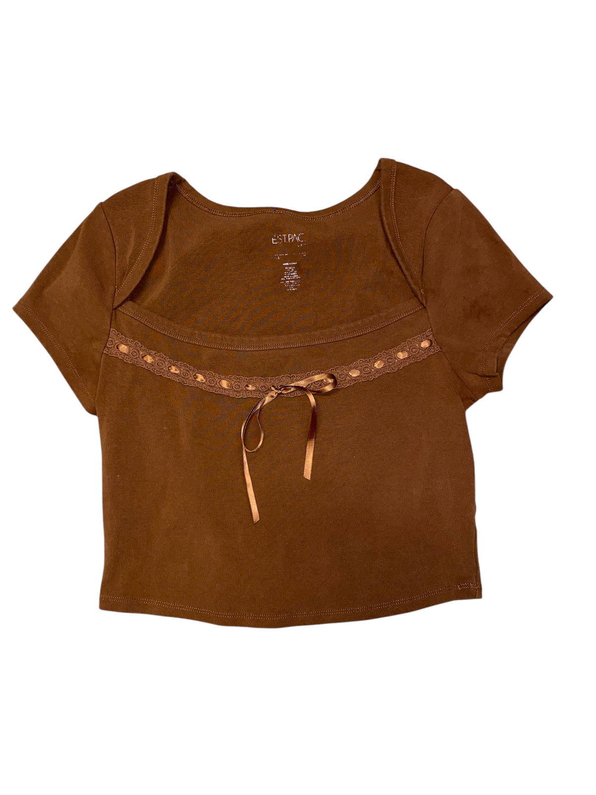 brown est. pac square neck lace bow baby tee, M