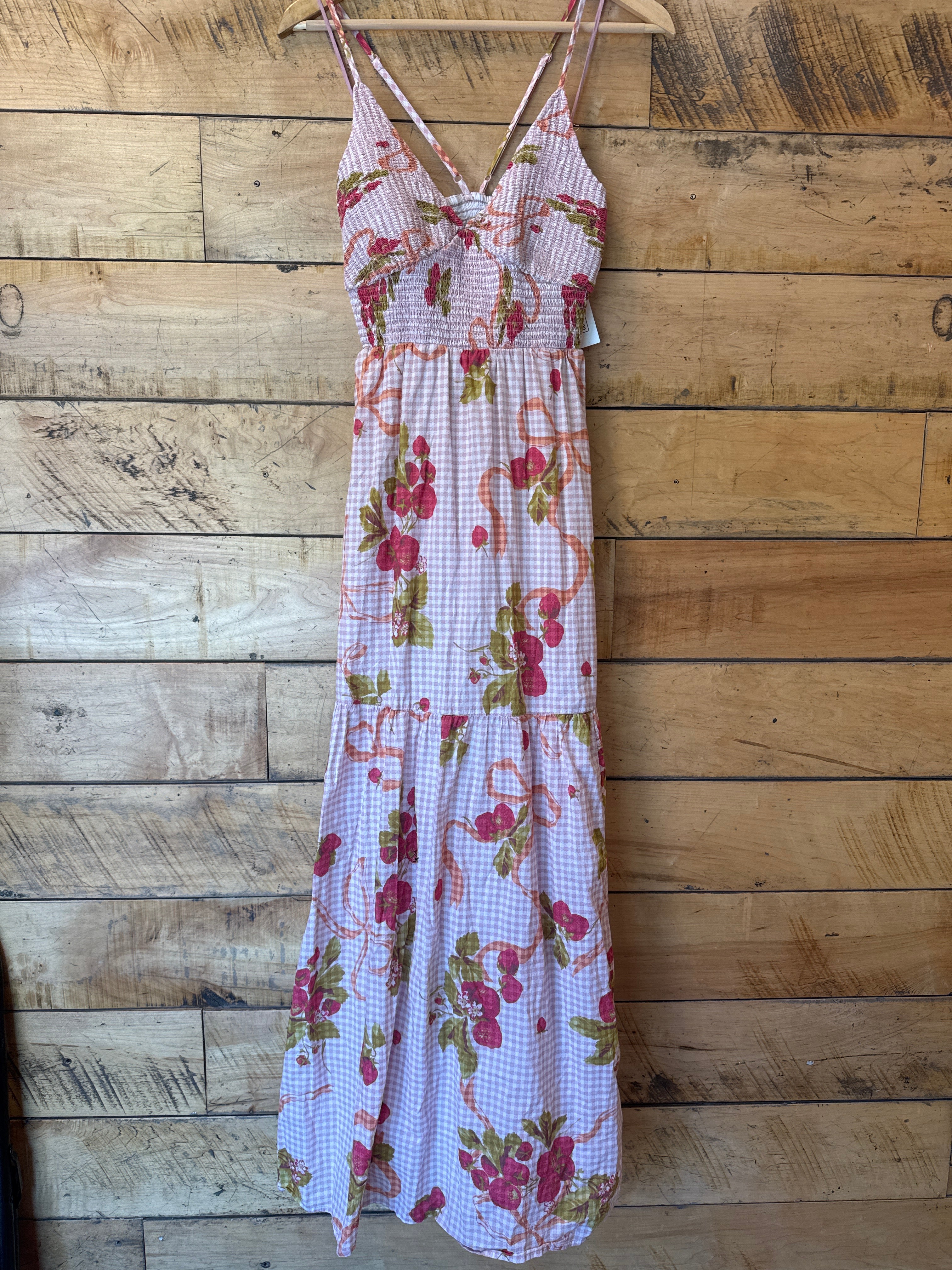 pink green kimchi blue floral plaid maxi, XL