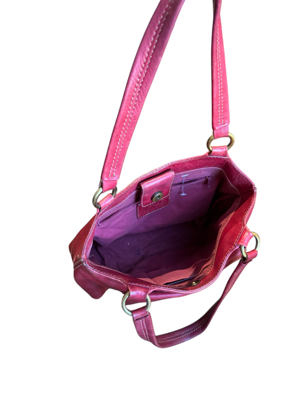 red fossil leather handbag