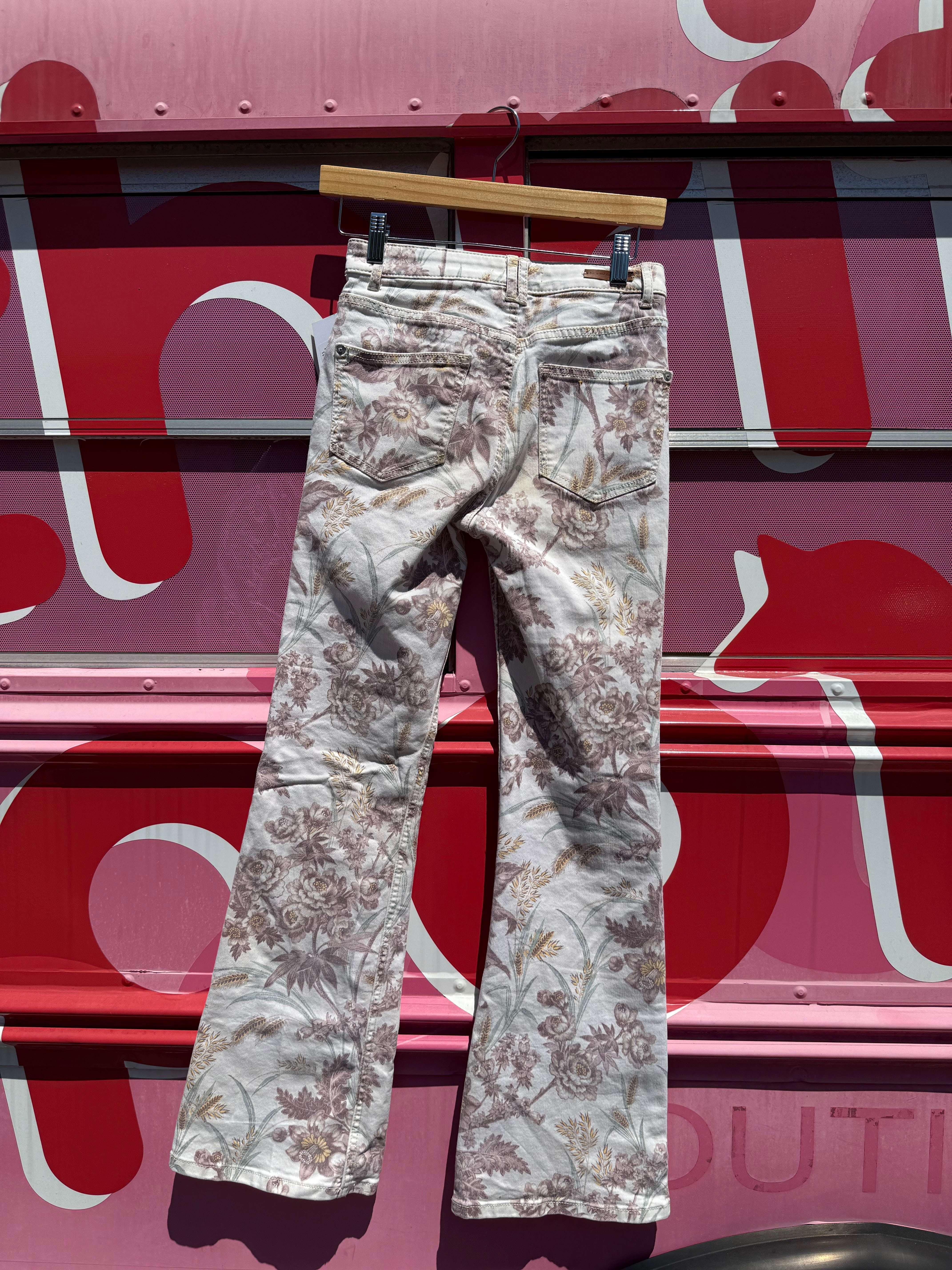 White pink green piLcro Floral bootcut jeans, 25