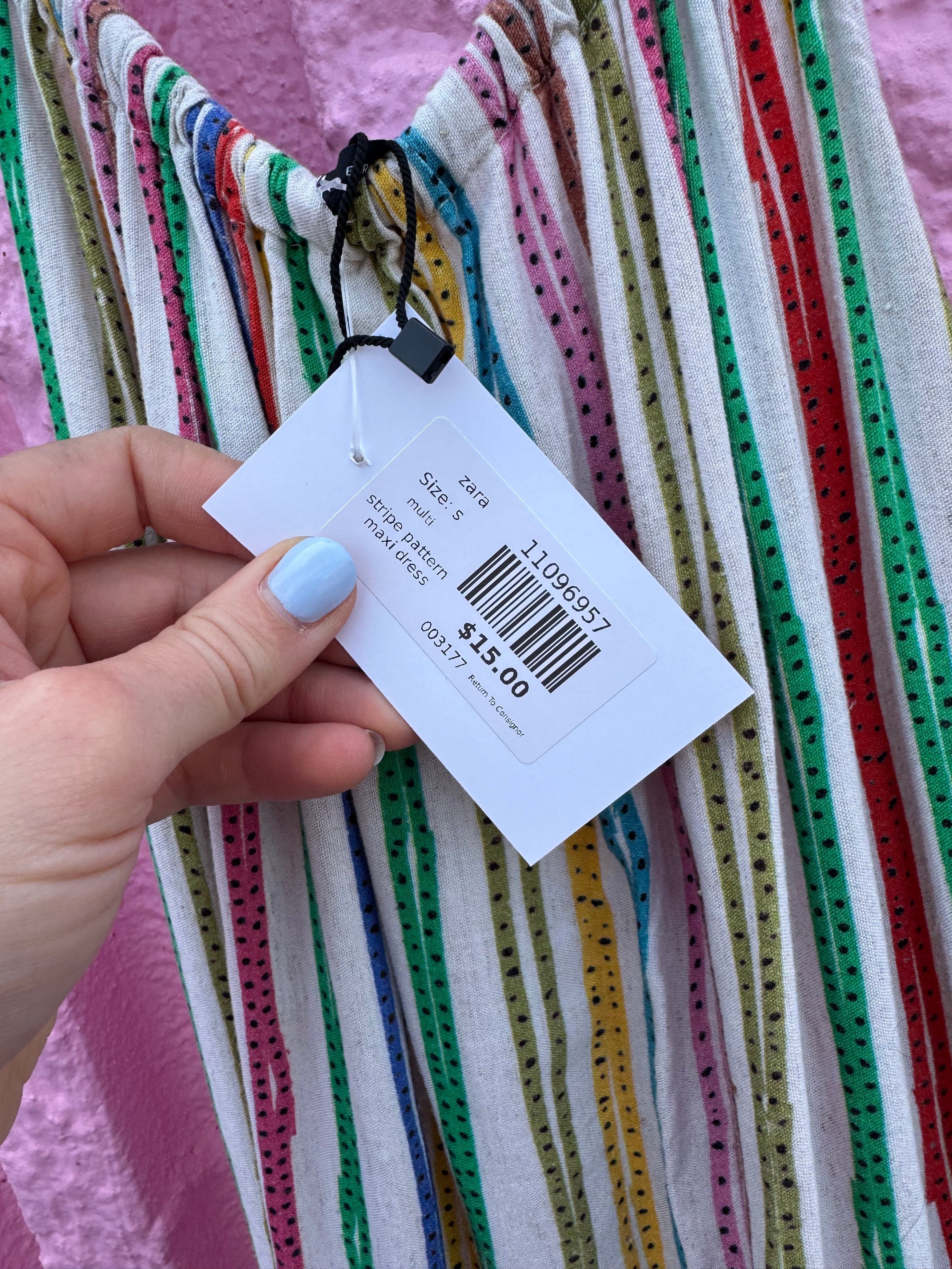 multi zara stripe pattern maxi dress, s