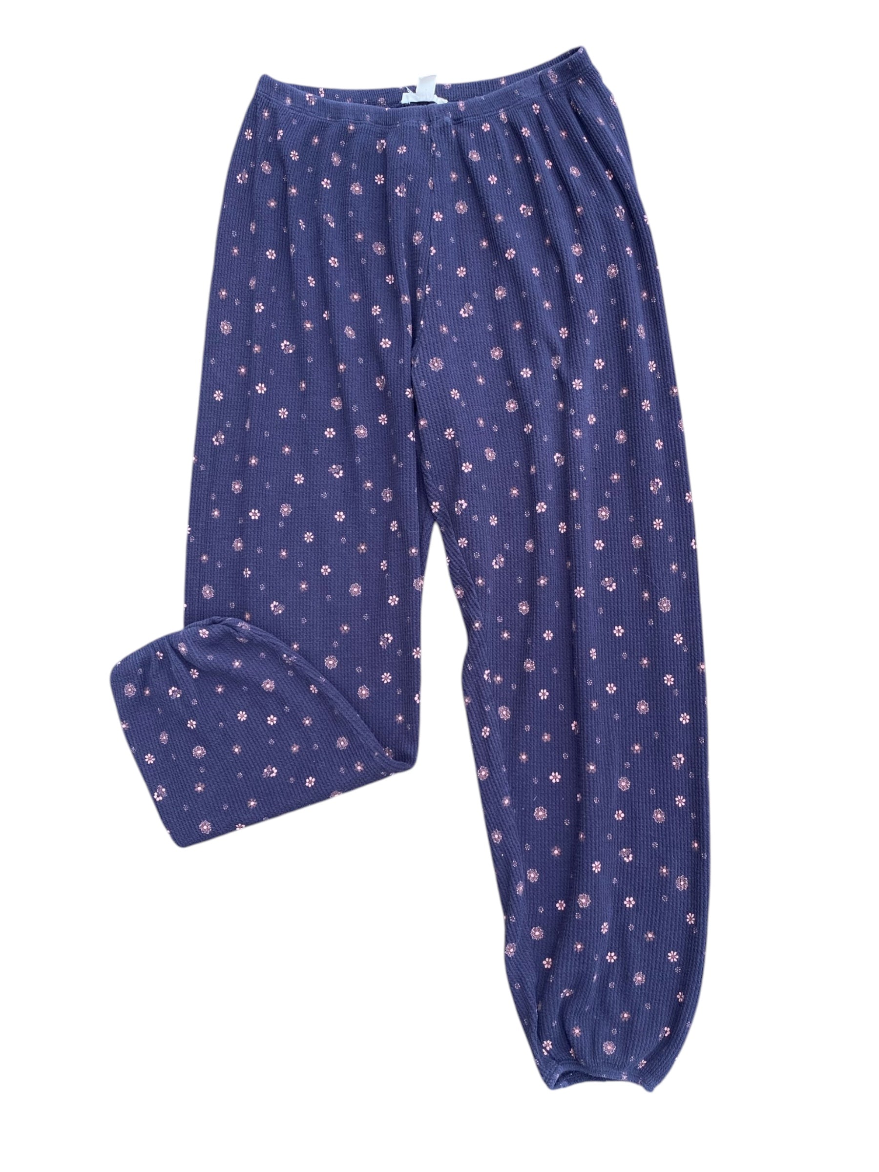 Navy Madewell Waffle knit flower pant, S/M