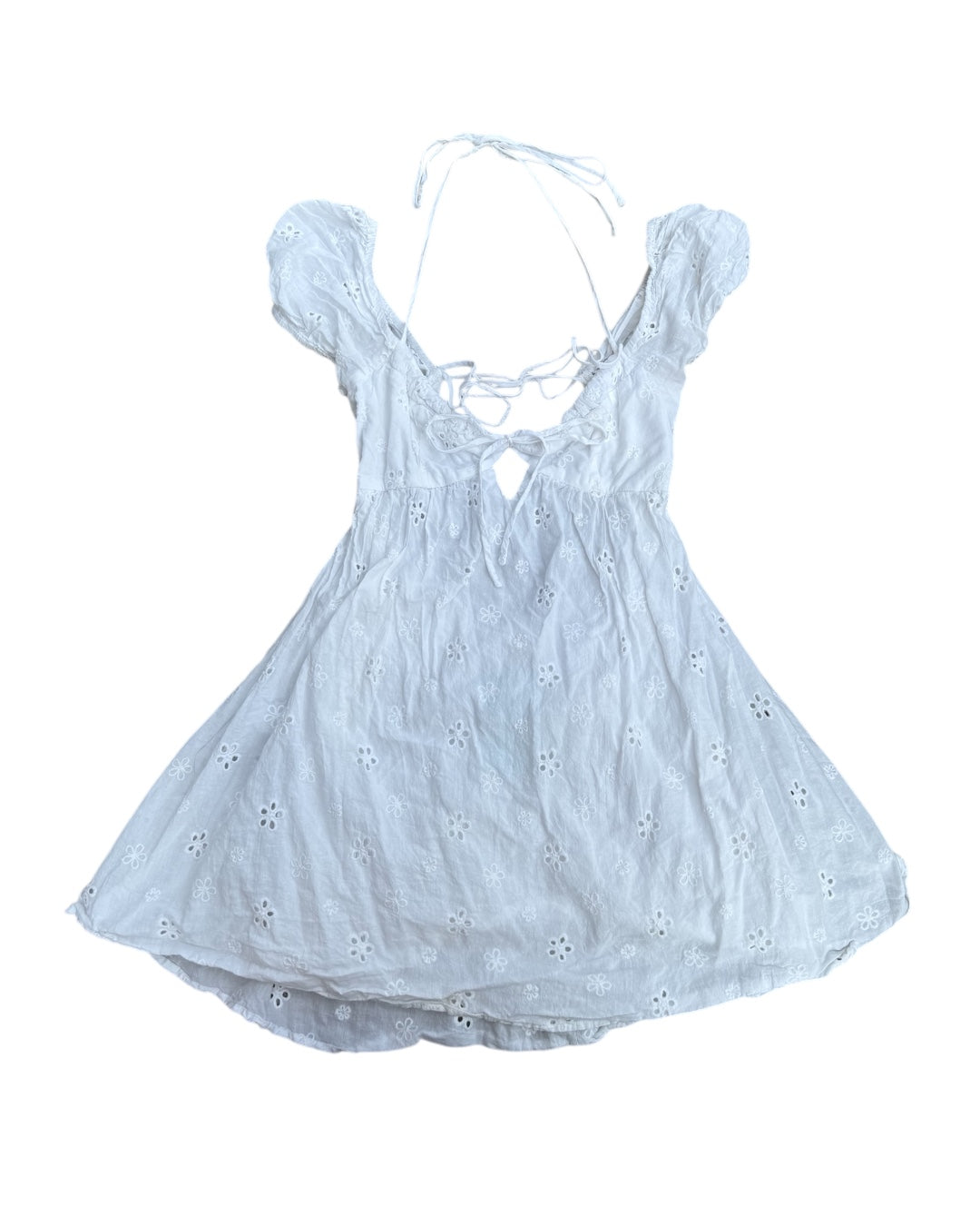 white victoria + sophia eyelet babydoll mini dress, m