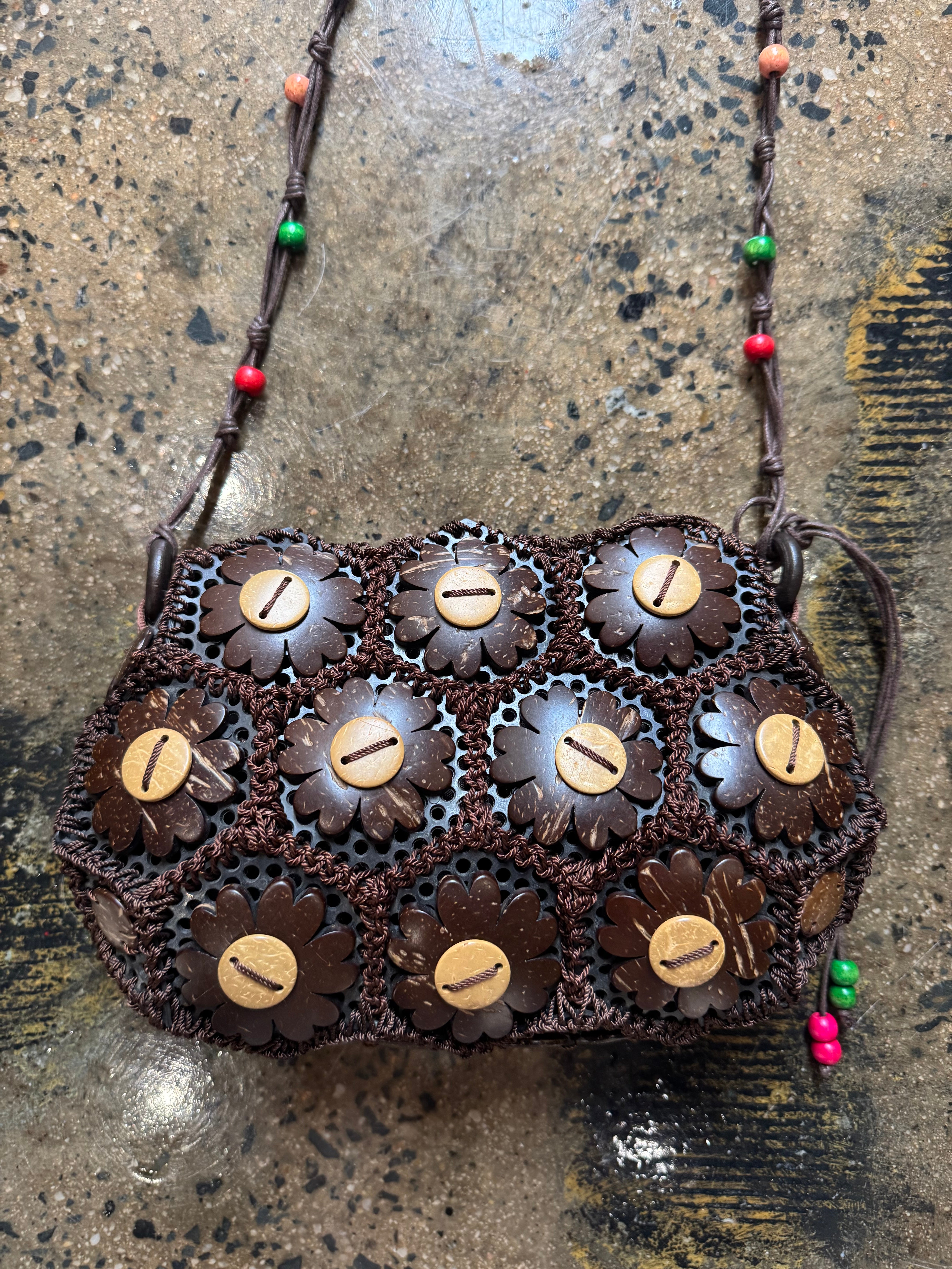 brown multi beaded purse