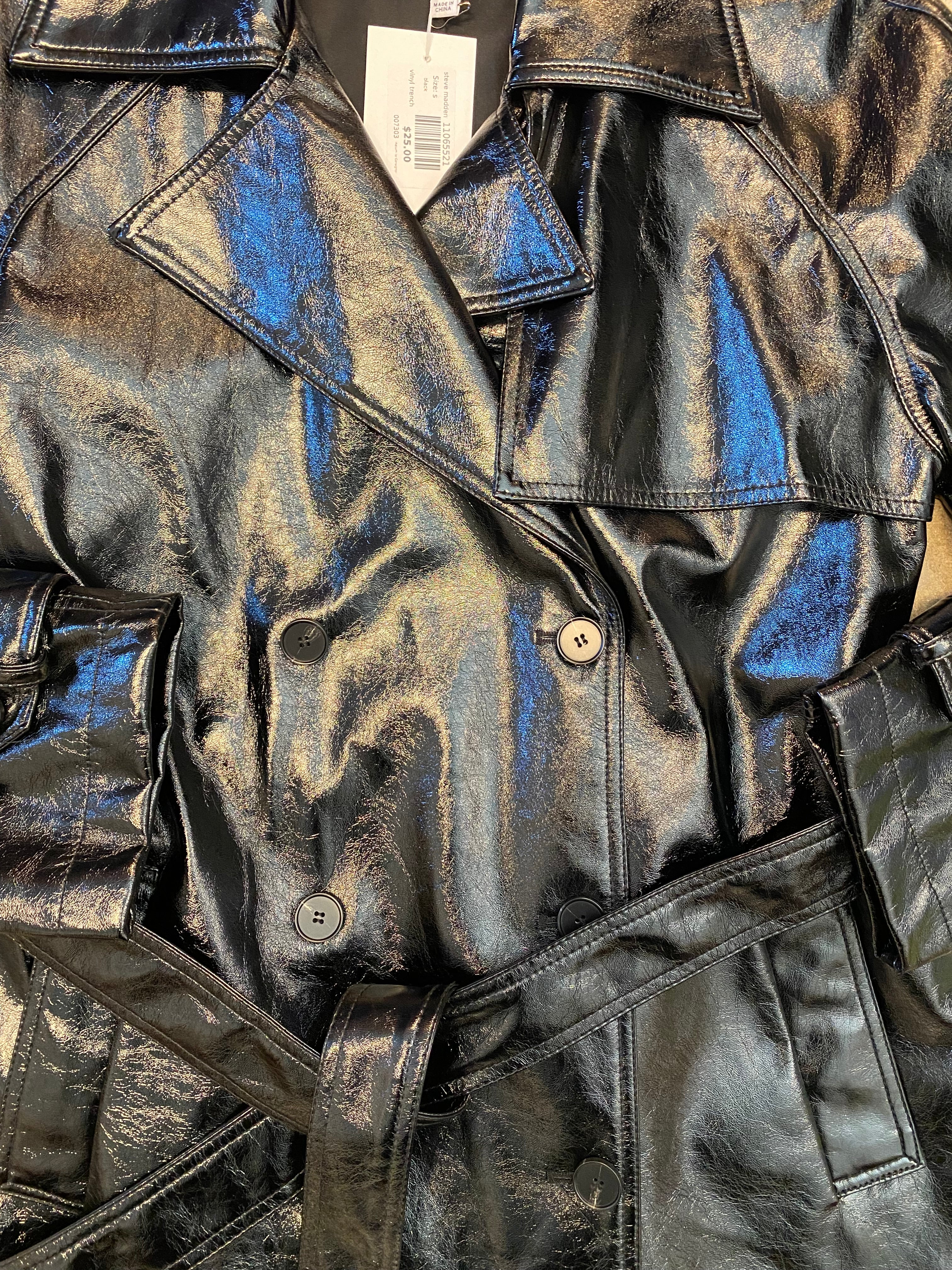 black steve madden vinyl trench, s