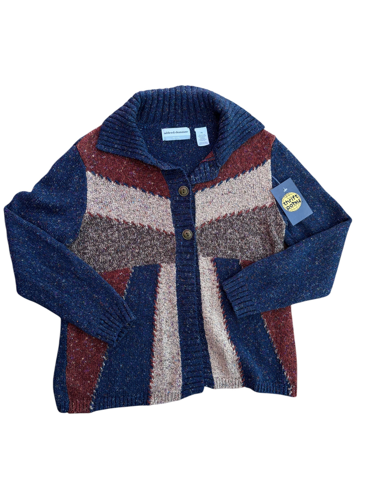 blue brown alfred dunner knit buttoned sweater, s