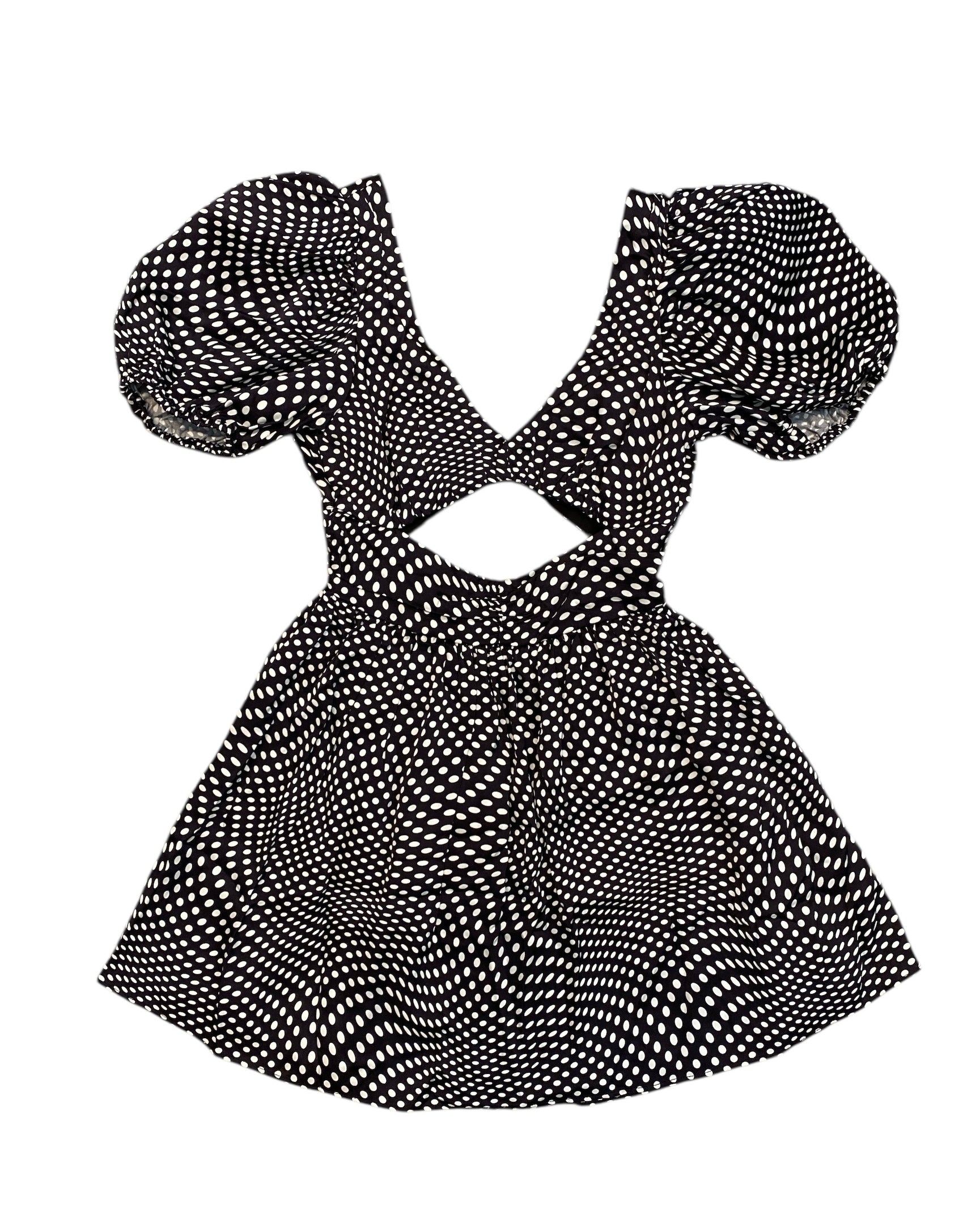 black white for love & lemons polka dot puff sleeve mini dress nwt, s
