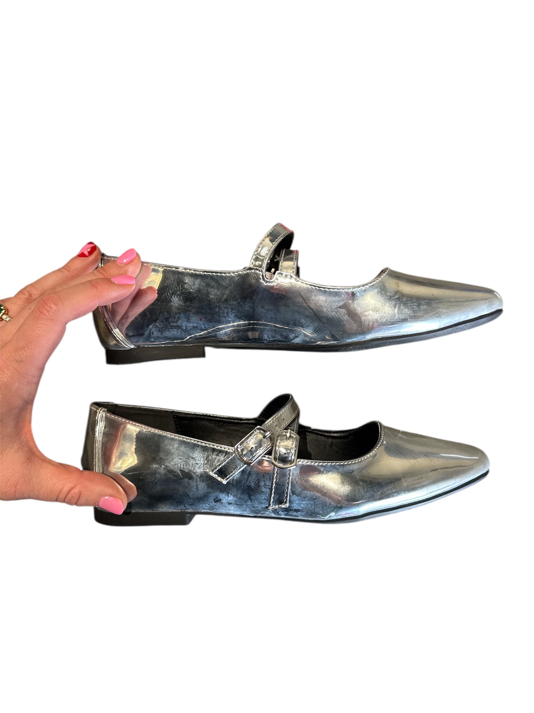 silver steve madden chrome ballet flats, 7.5