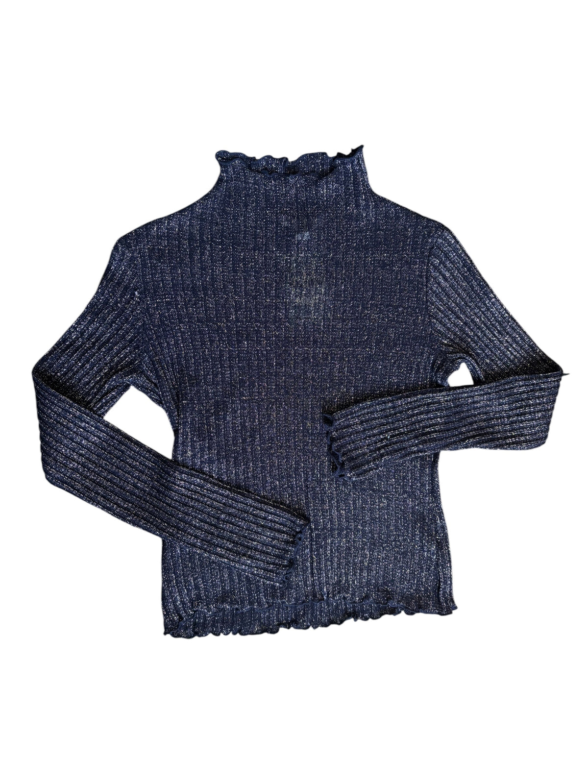 blue chelsea & violet lettuce trim knit sparkly ls, m